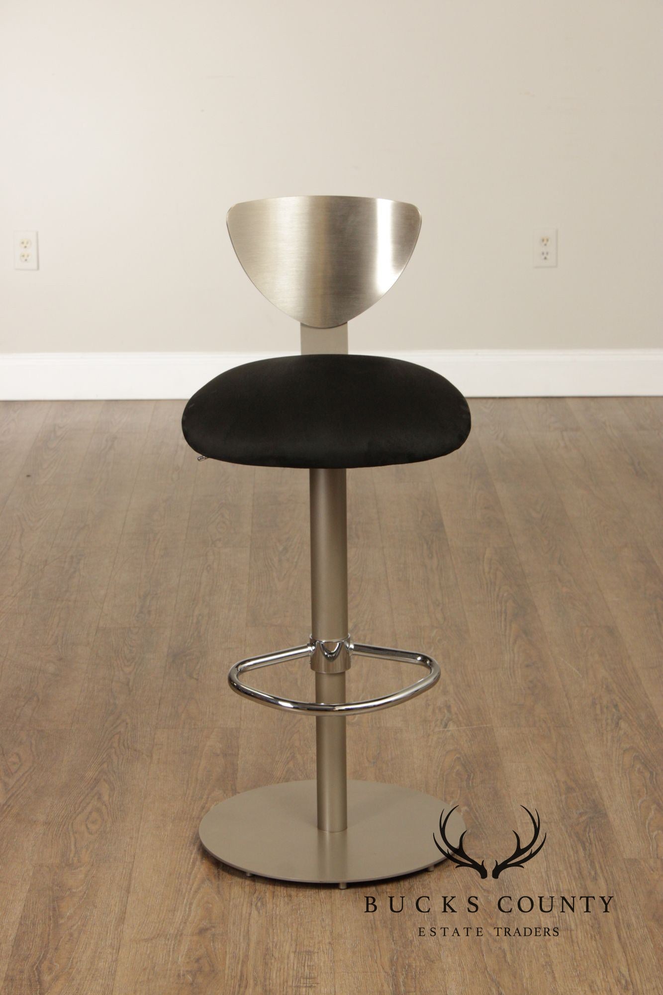 Modern Style Set of Seven Brushed Steel Swivel Bar Stools
