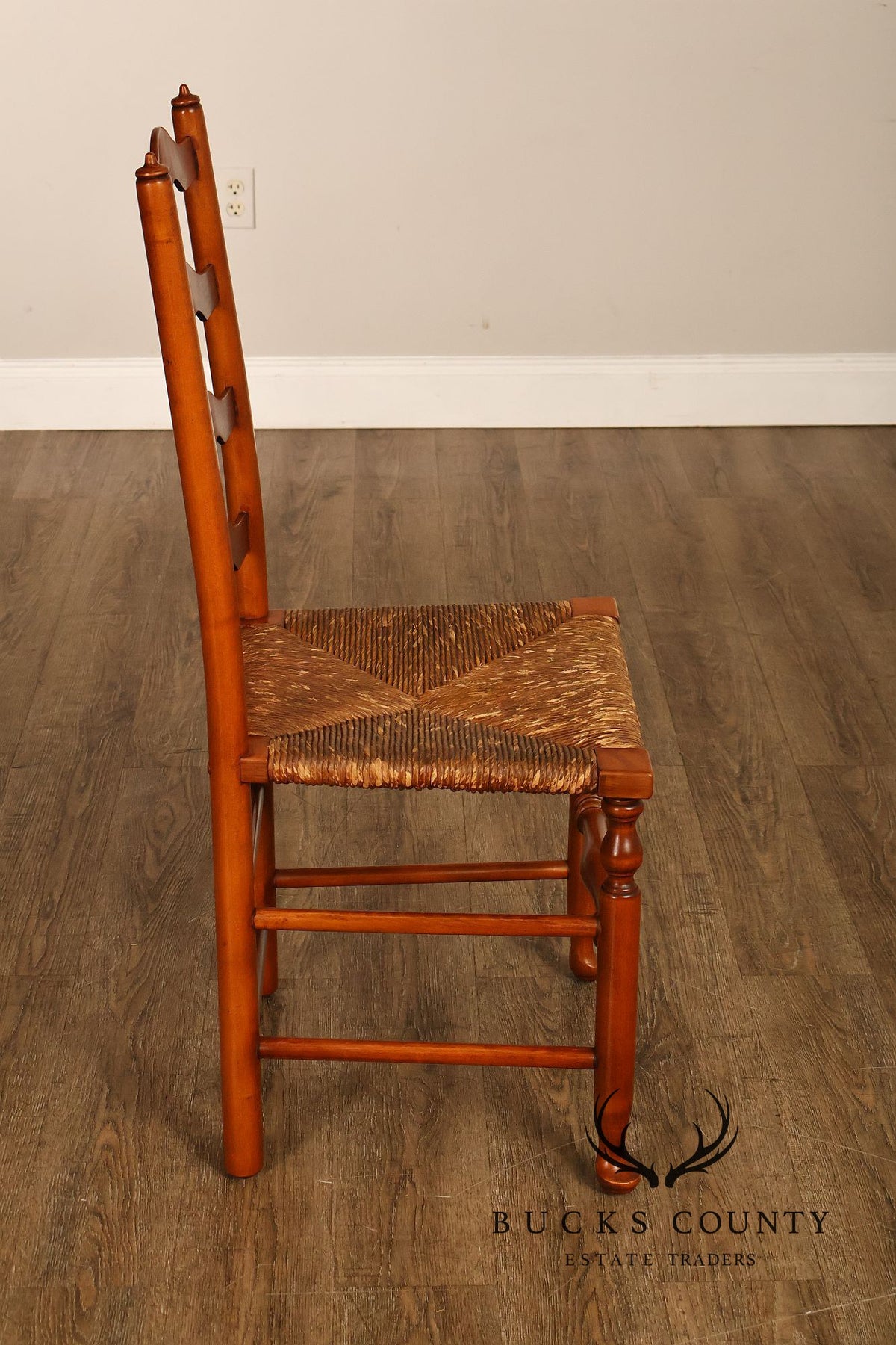 Stickley Set Of Four Cherry Ladder Back Dining Chairs With Rush Seats
