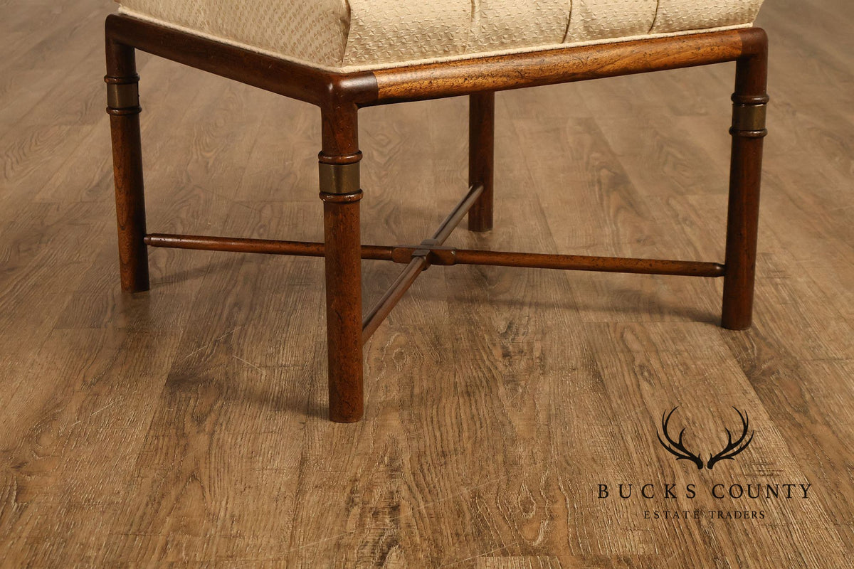 Mid Century Modern Pair of Upholstered Walnut Benches