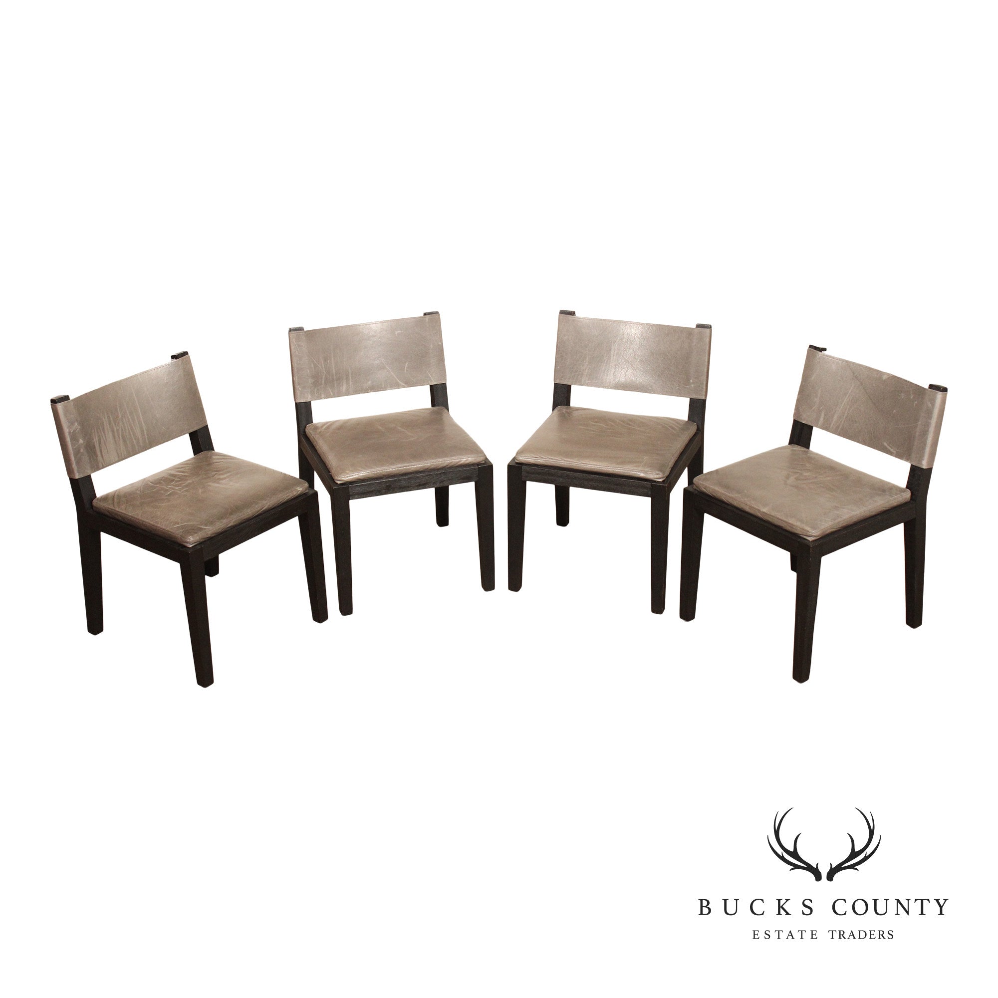 Restoration Hardware Saddle Leather Set Of Four Dining Chairs