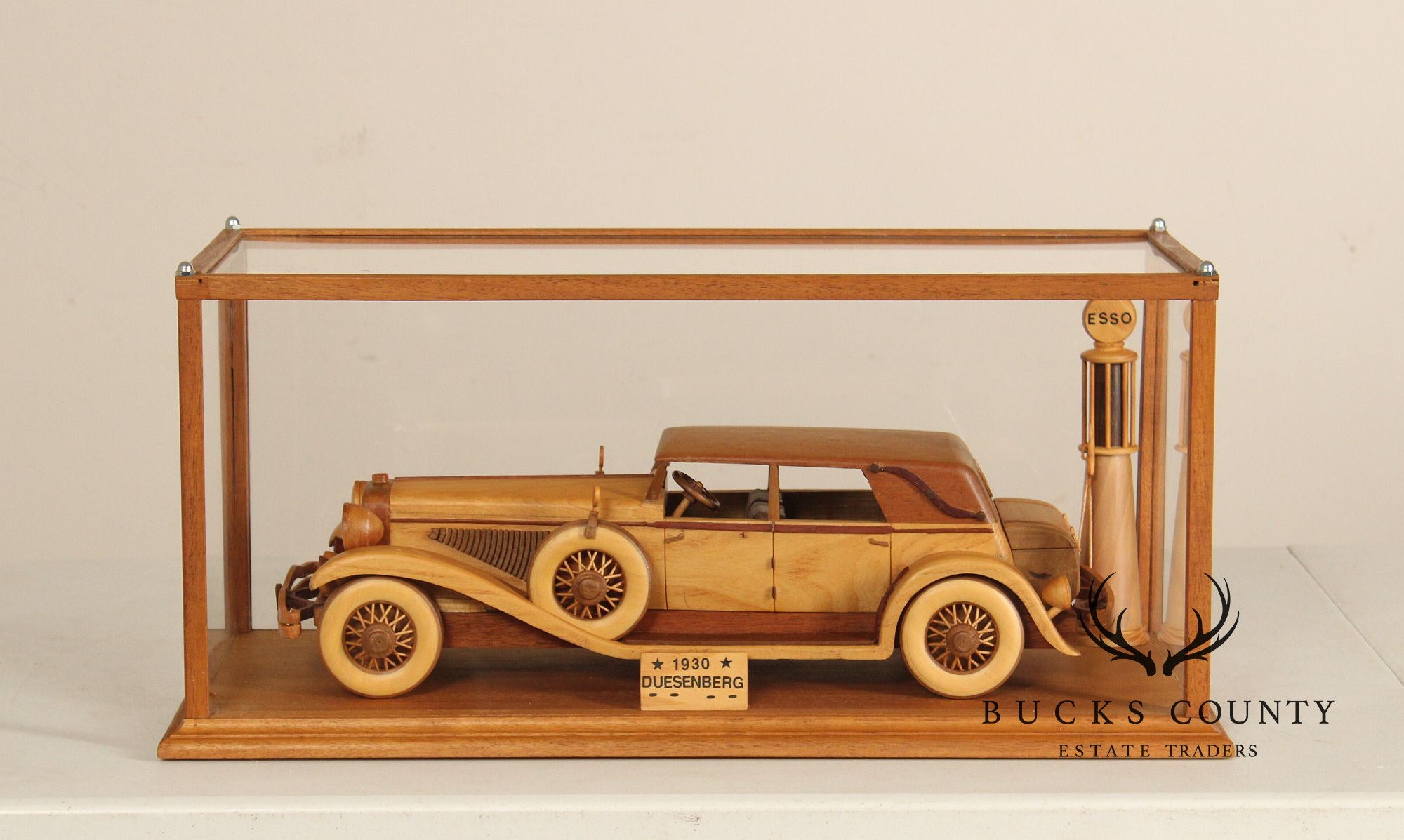 Carved Wood 1930 Duesenberg Model J in Display Case
