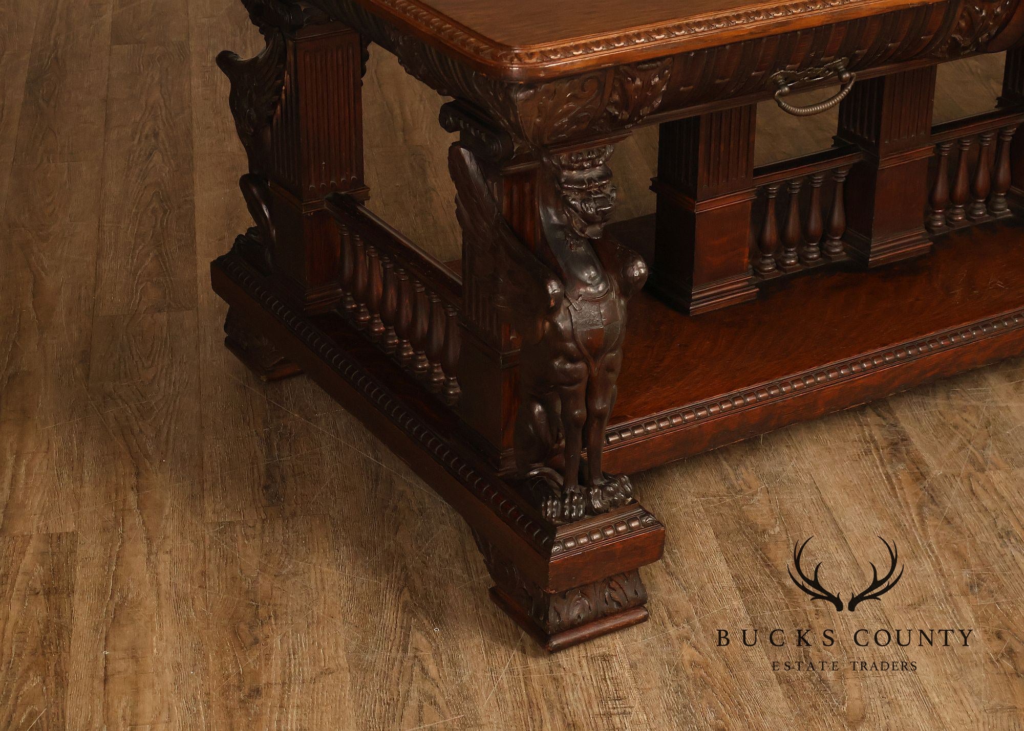 Victorian Carved Oak Library Table With Griffin Supports