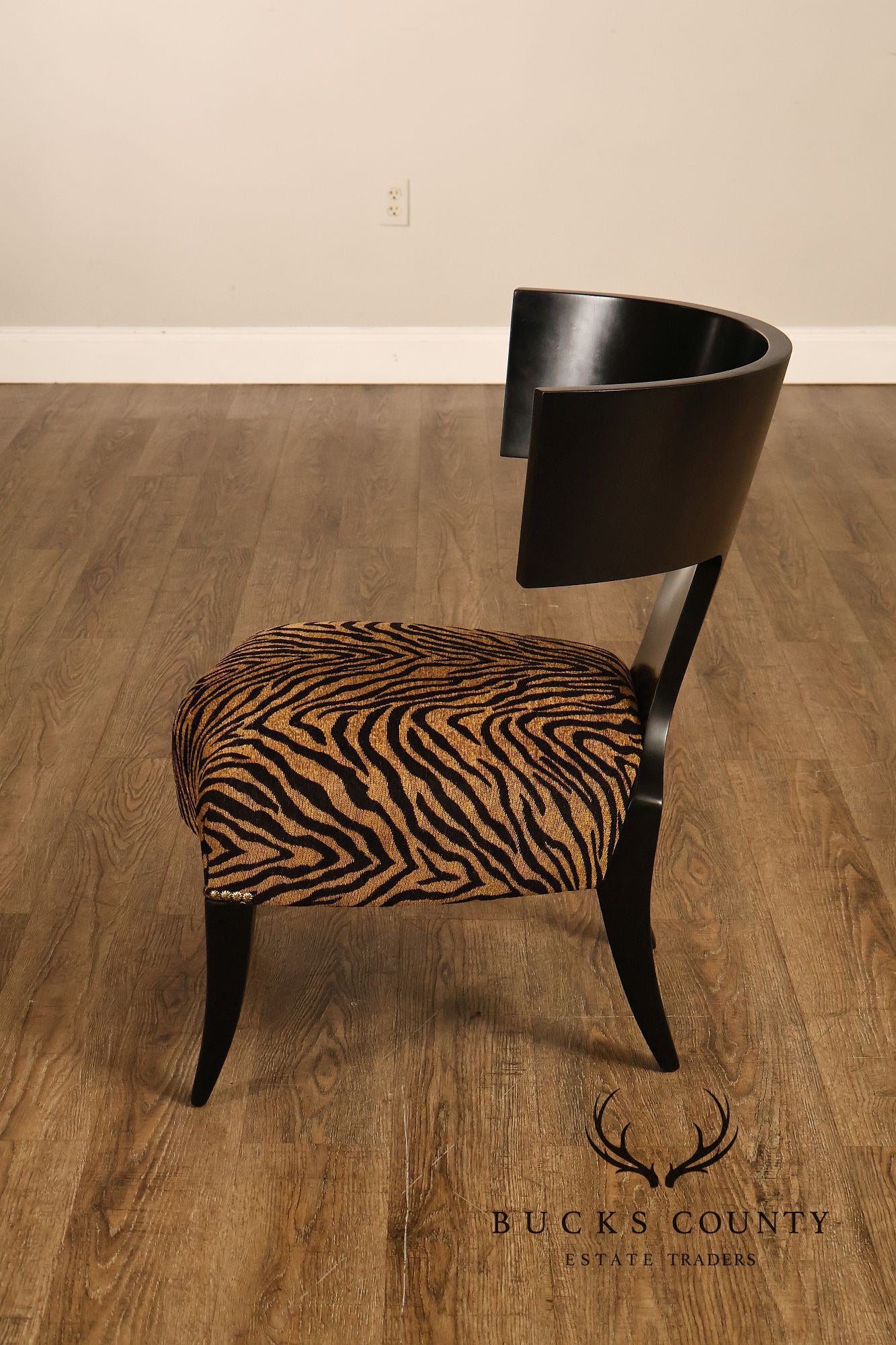 Pair Of Ebonized Klismos Style Accent Chairs With Zebra Upholstery