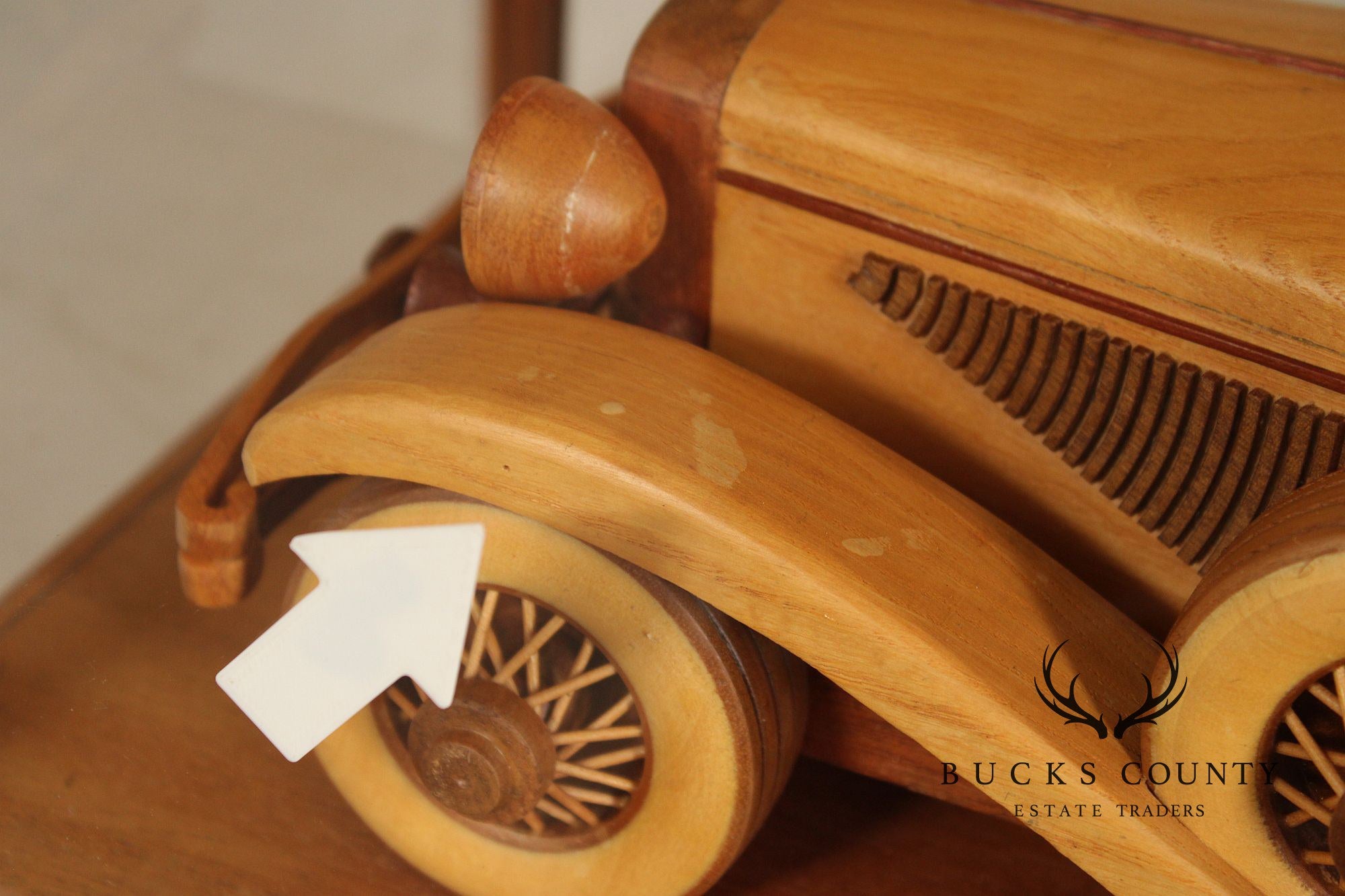 Carved Wood 1930 Duesenberg Model J in Display Case