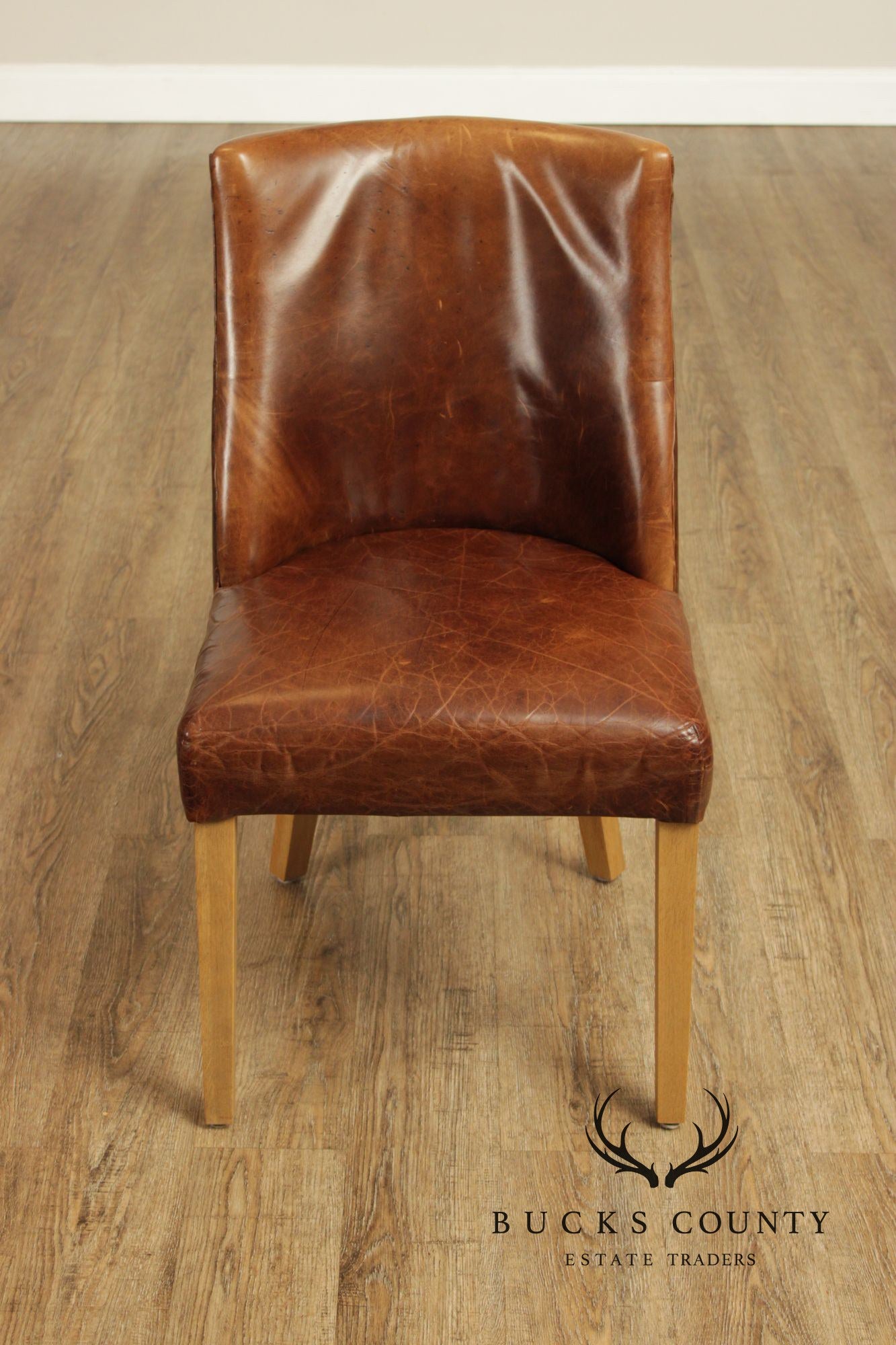 Restoration Hardware French Style Set of Four Leather Dining Chairs