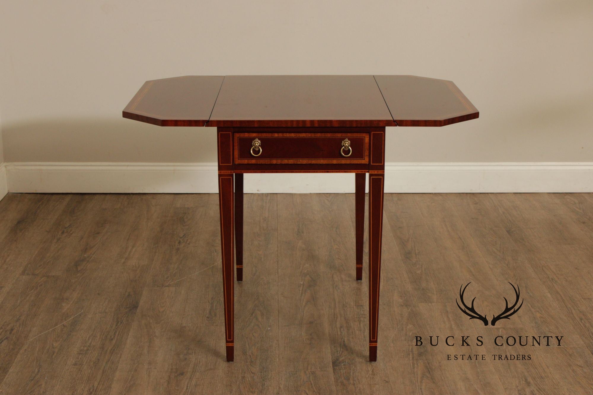 Kindel Federal Style Inlaid Mahogany Drop Leaf Pembroke Side Table