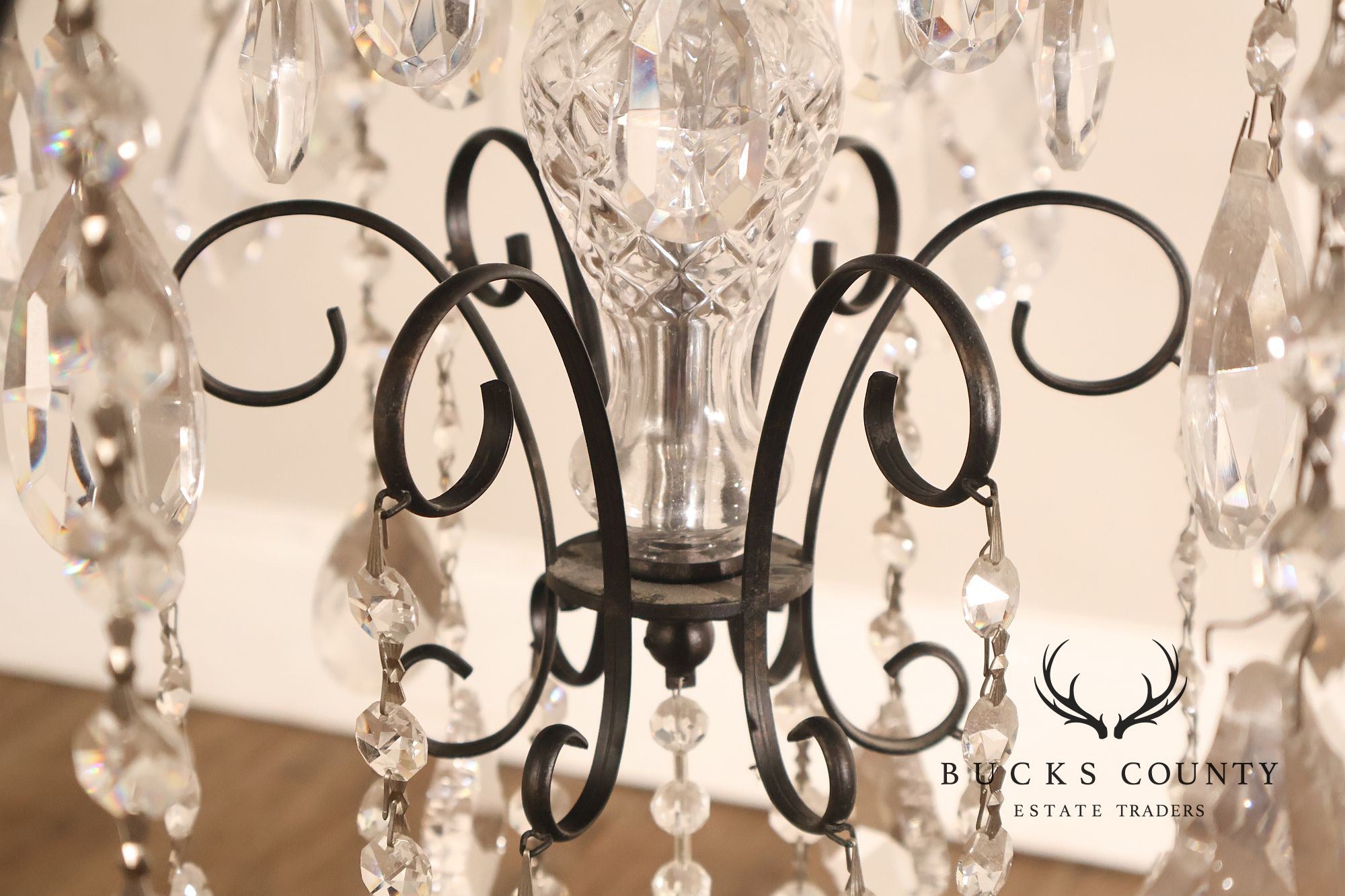 Large Twenty-Light Crystal And Wrought Iron 55" Chandelier
