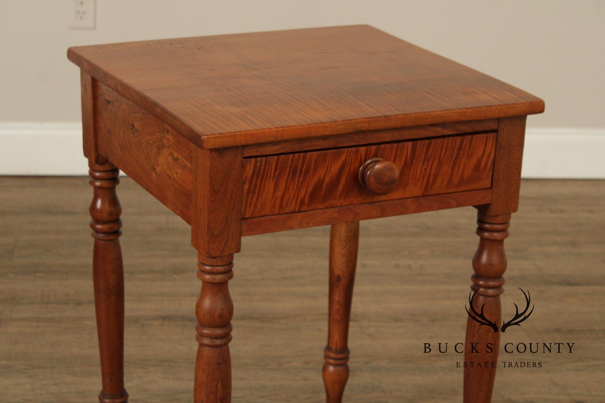 Antique Sheraton Tiger Maple And Walnut Side Table
