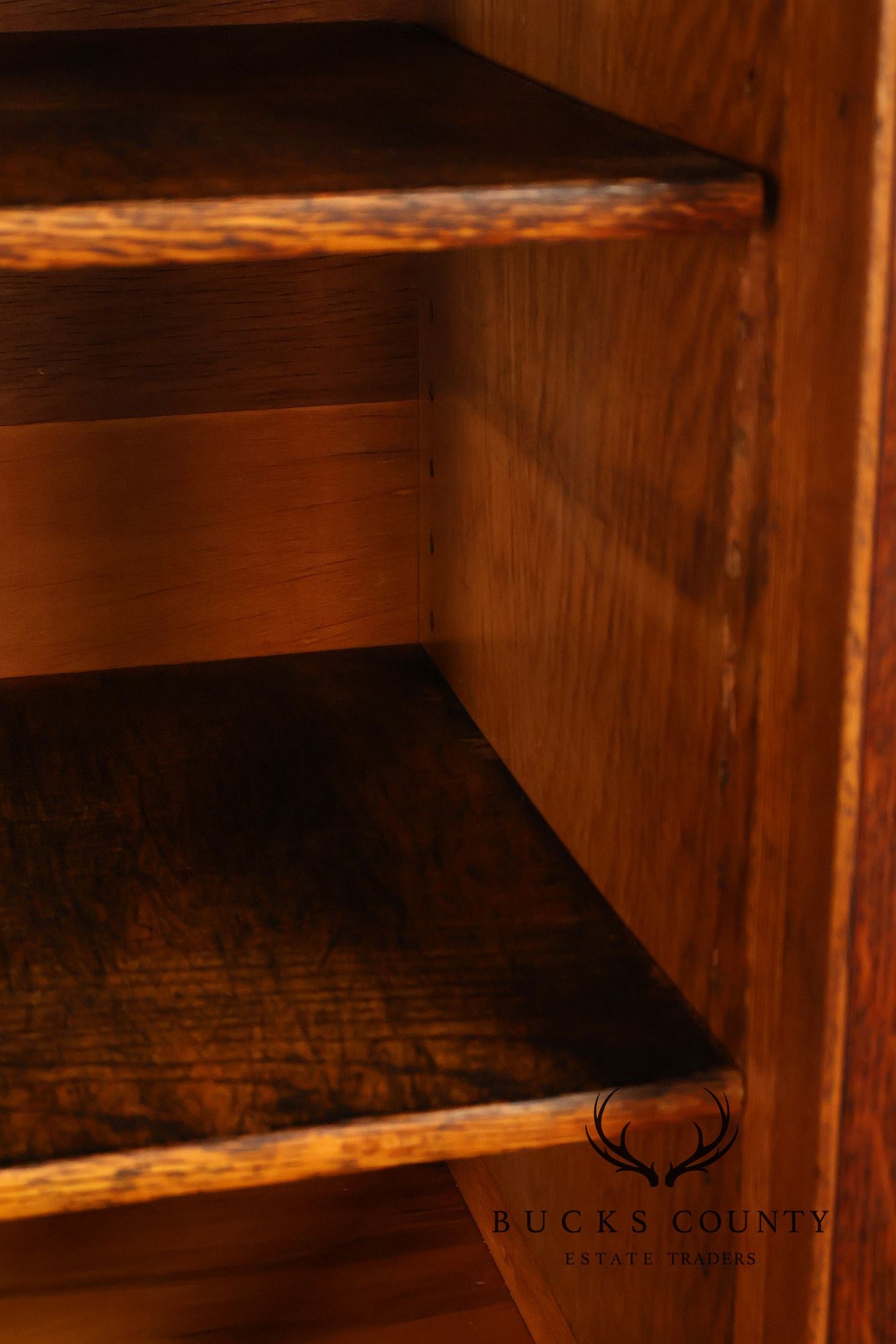 Globe Oak Sectional Bookcase Cabinet With Sliding Glass Doors And Drawers