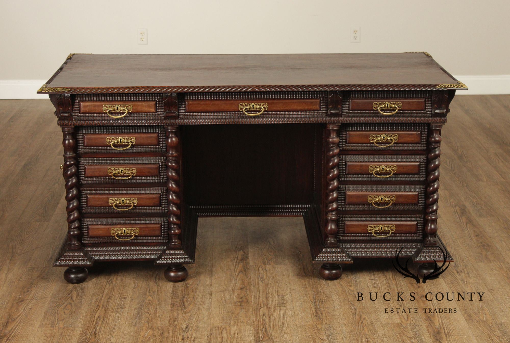 Antique Anglo Indian Carved Executive Desk
