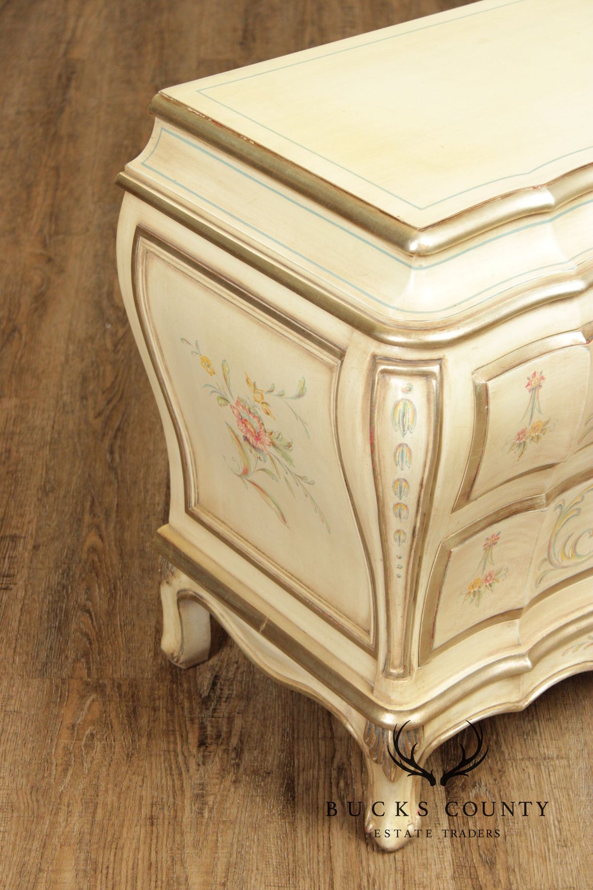 Karges Bombe Painted Two-Drawer Night Stand With Floral Motifs