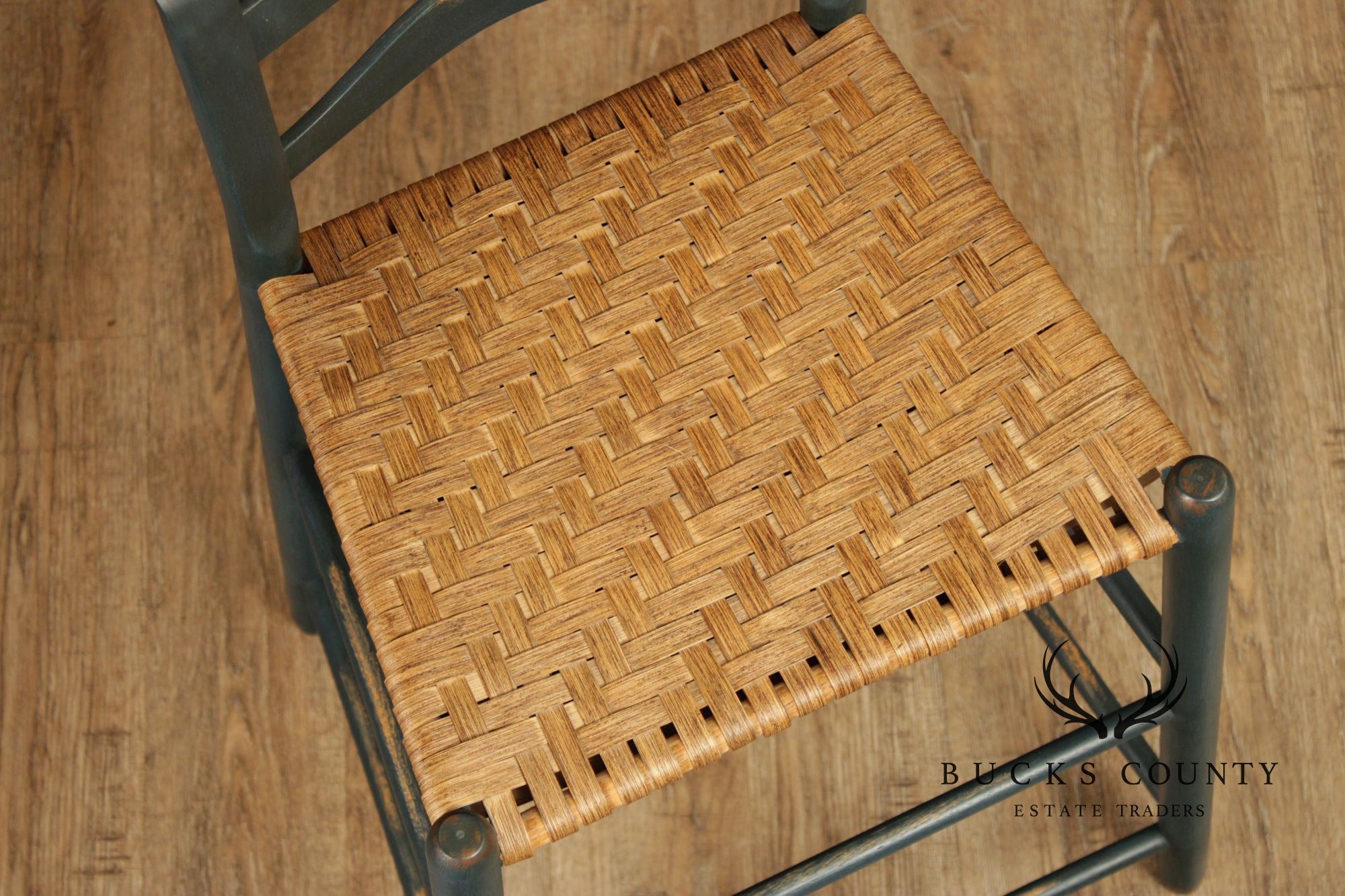 Farmhouse Style Set of Four Rush-Seat Bar Stools