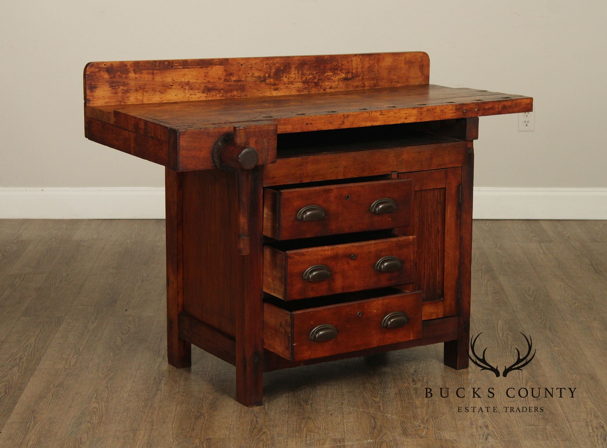 Antique C. Christensen Chicago Antique Industrial Carpenter’s Workbench