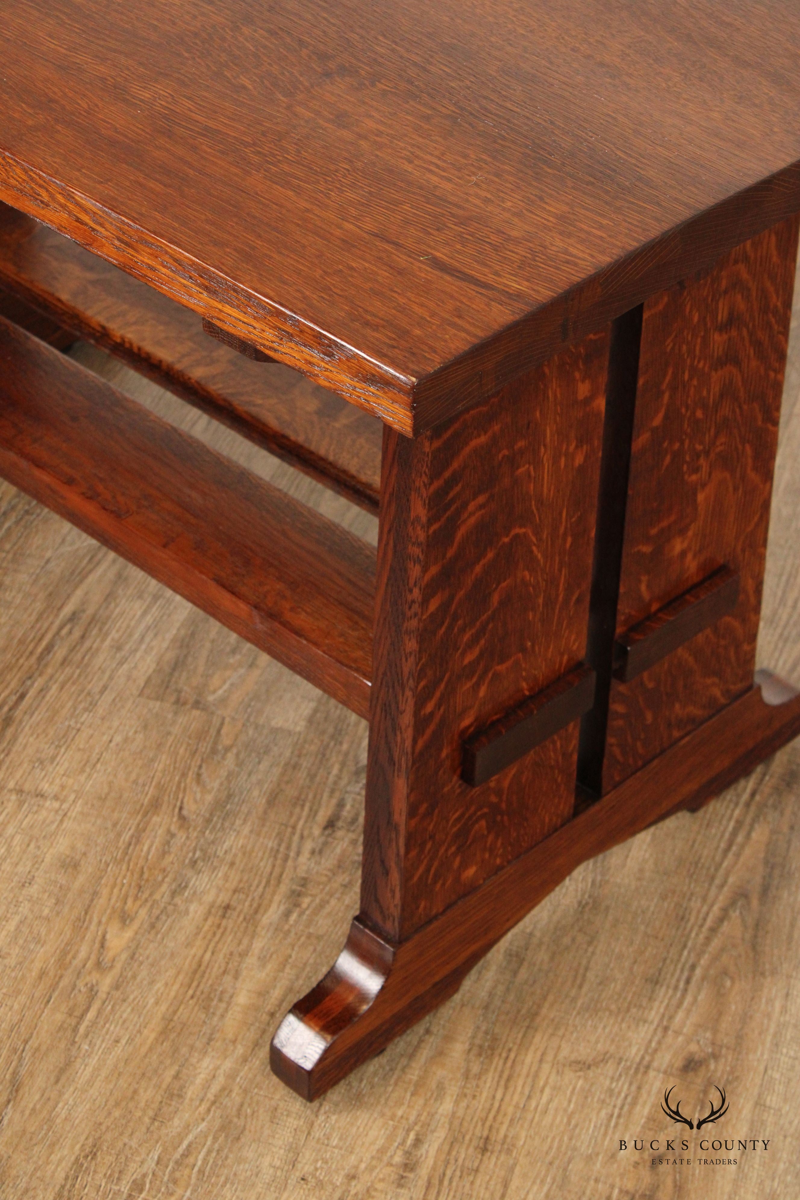 Antique Mission Oak Library Trestle Library Table