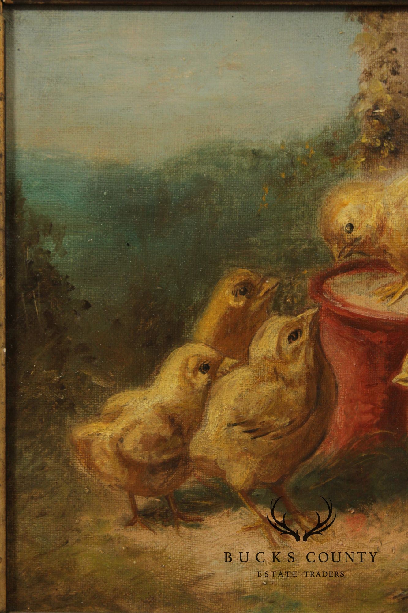 James Vincent Maginn Framed Painting, A Brood of Baby Chickens