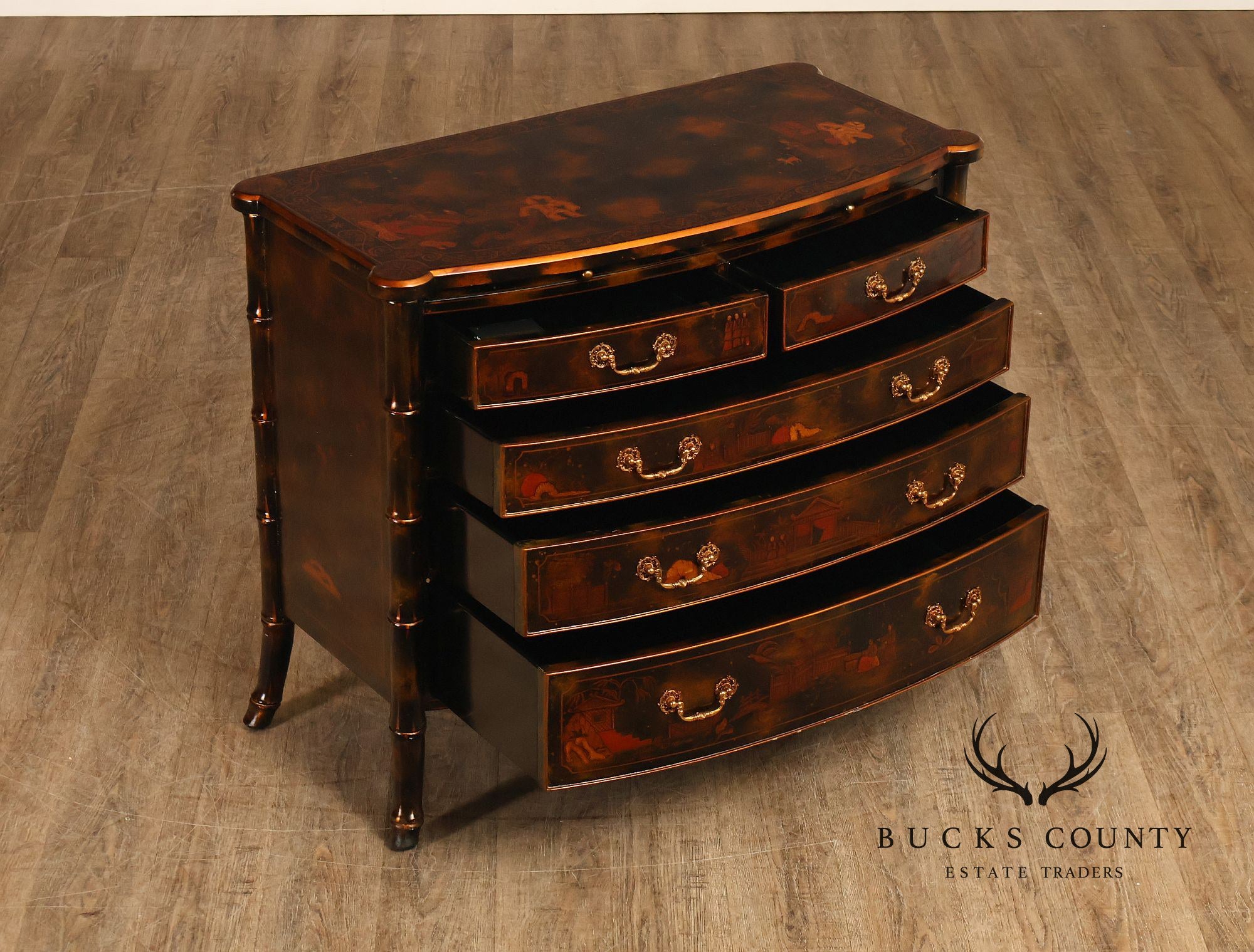 Maitland Smith Chinoiserie Bow Front Chest of Drawers