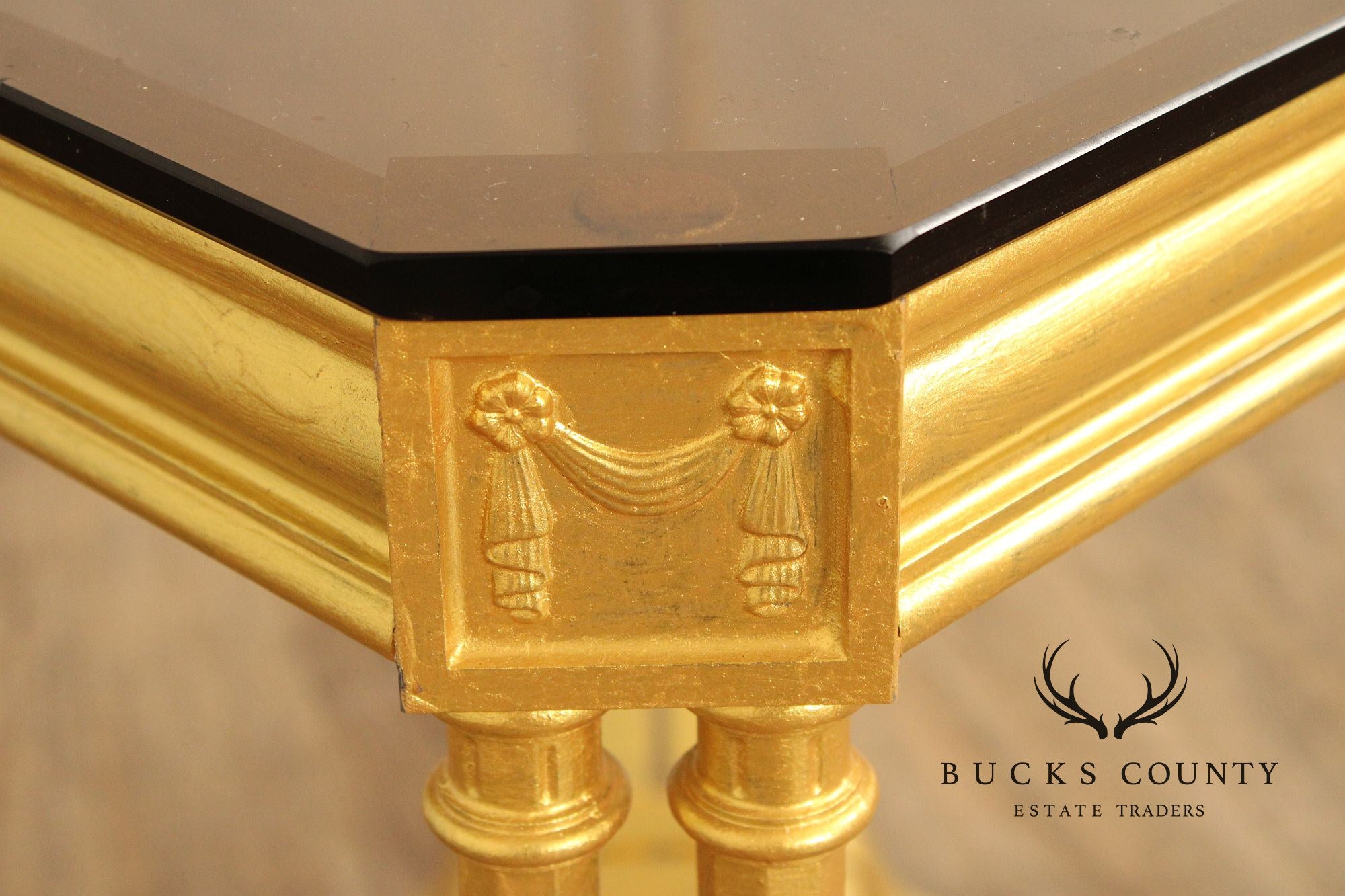 Neoclassical Style Glass Top End Table