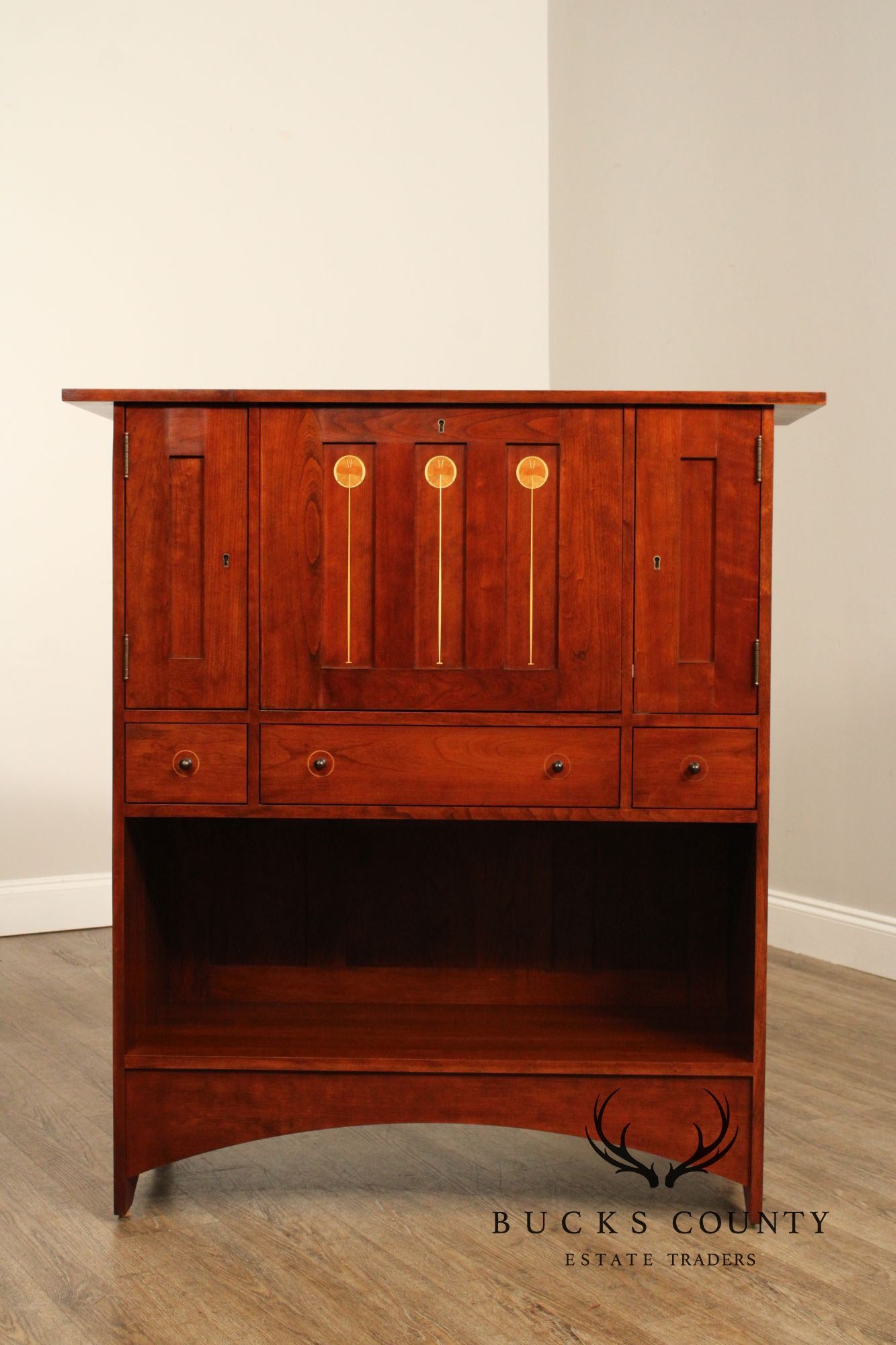 Stickley Mission Collection Harvey Ellis Inlaid Cherry Drop Front Desk