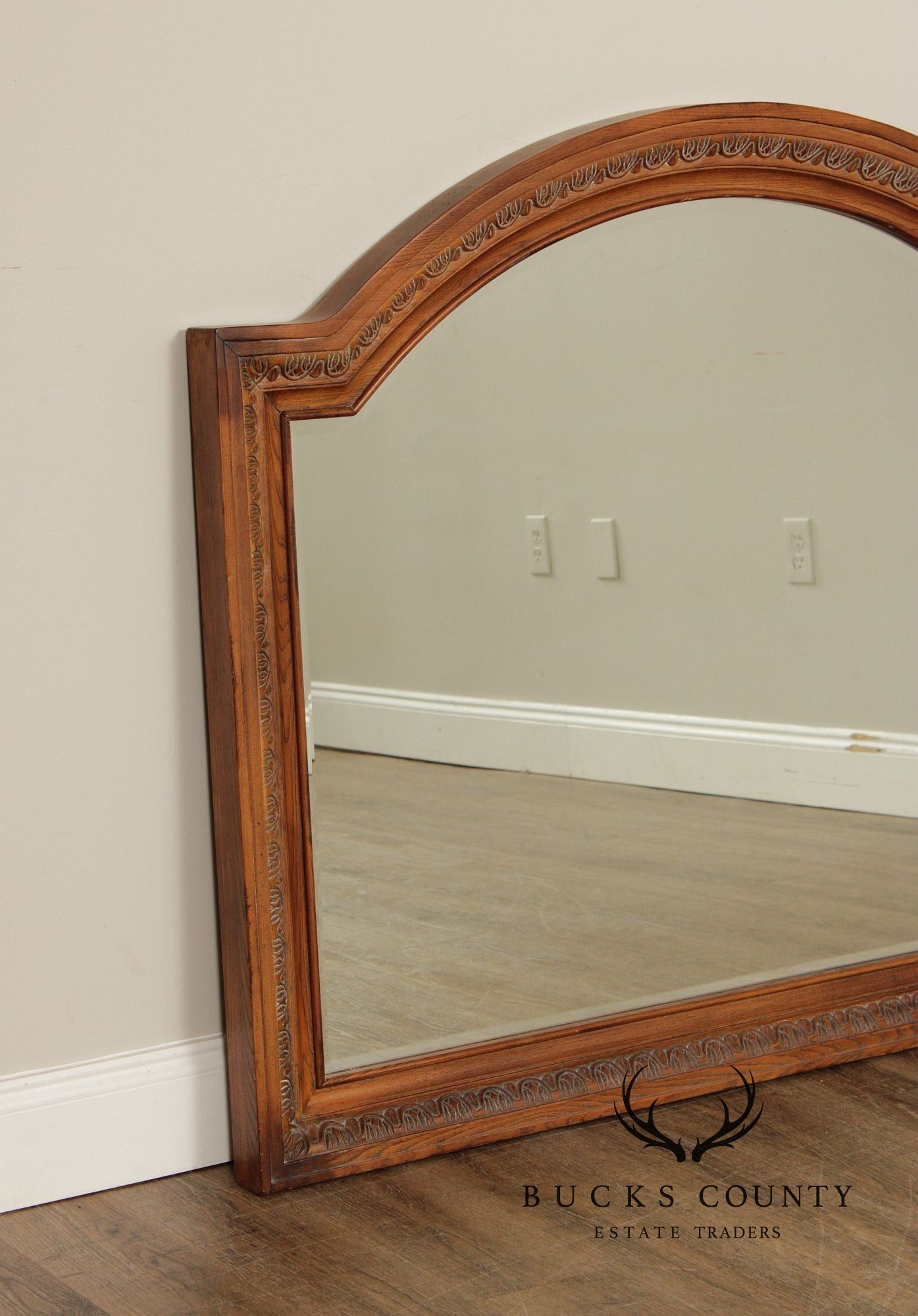 Tuscan Style Carved Oak Frame Arched Wall Mirror