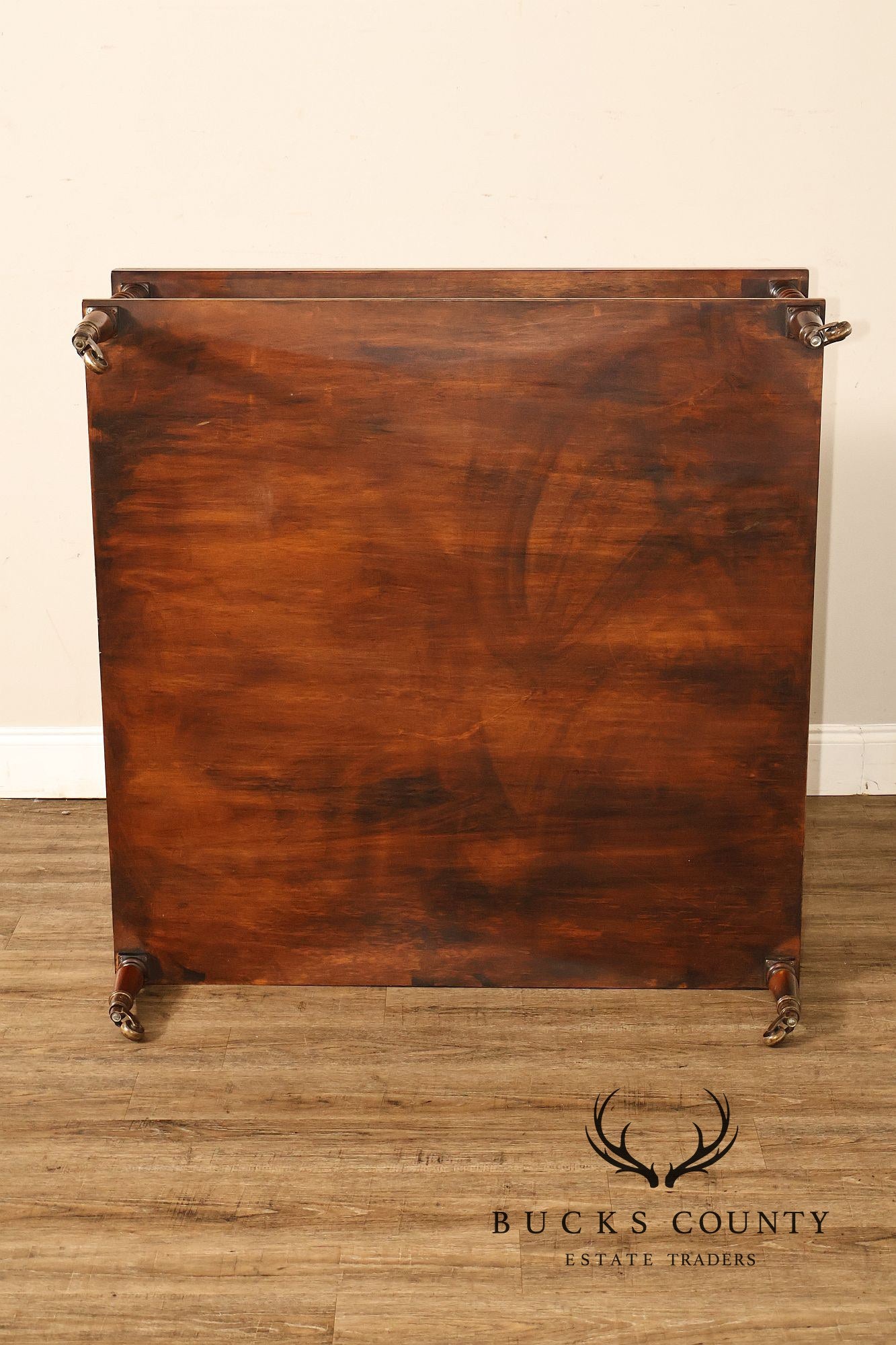 Regency Style Burl Wood Two-Tier Square Coffee Table On Brass Casters