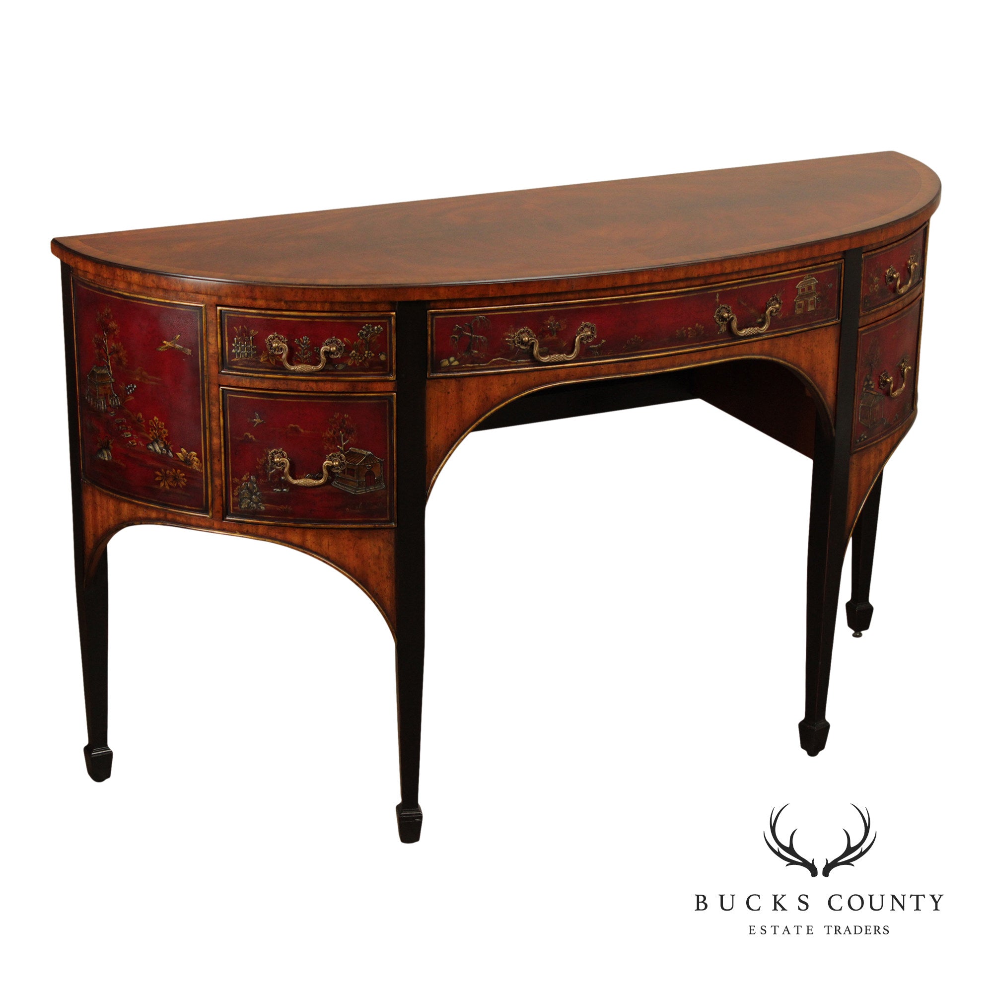 MAITLAND SMITH CHINOISERIE DECORATED DEMILUNE SIDEBOARD