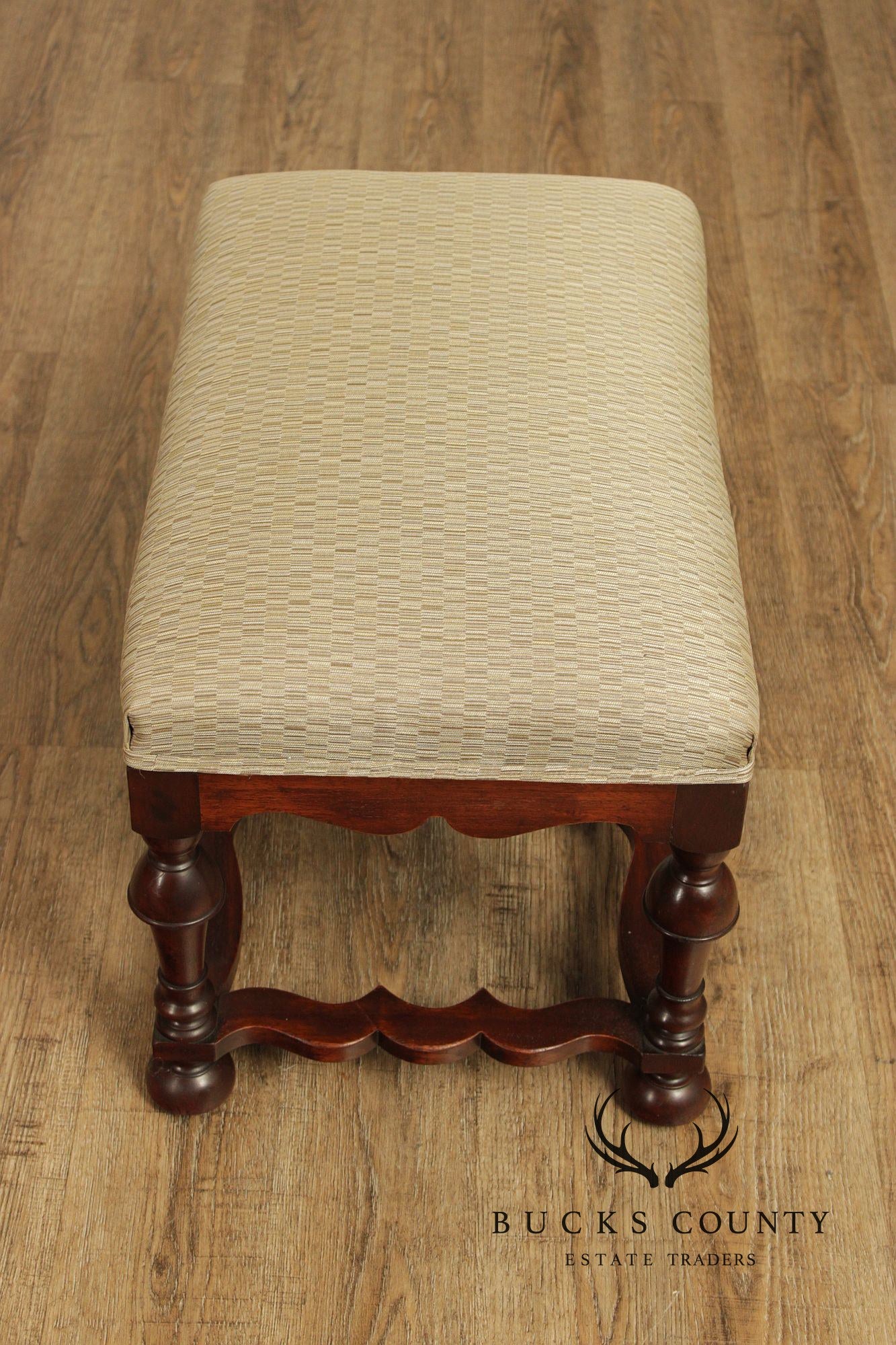William & Mary Style Antique Carved Mahogany Bench