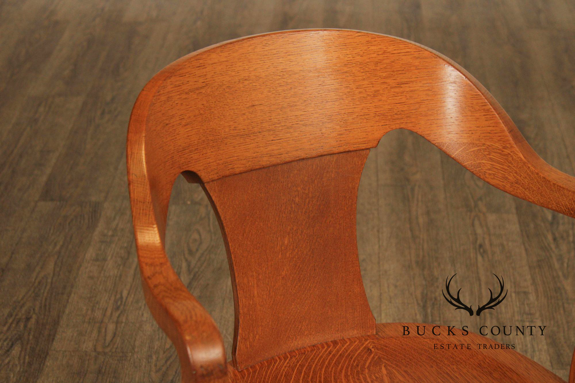 Marble & Shattuck Vintage Set of Six Solid Oak Bankers Armchairs
