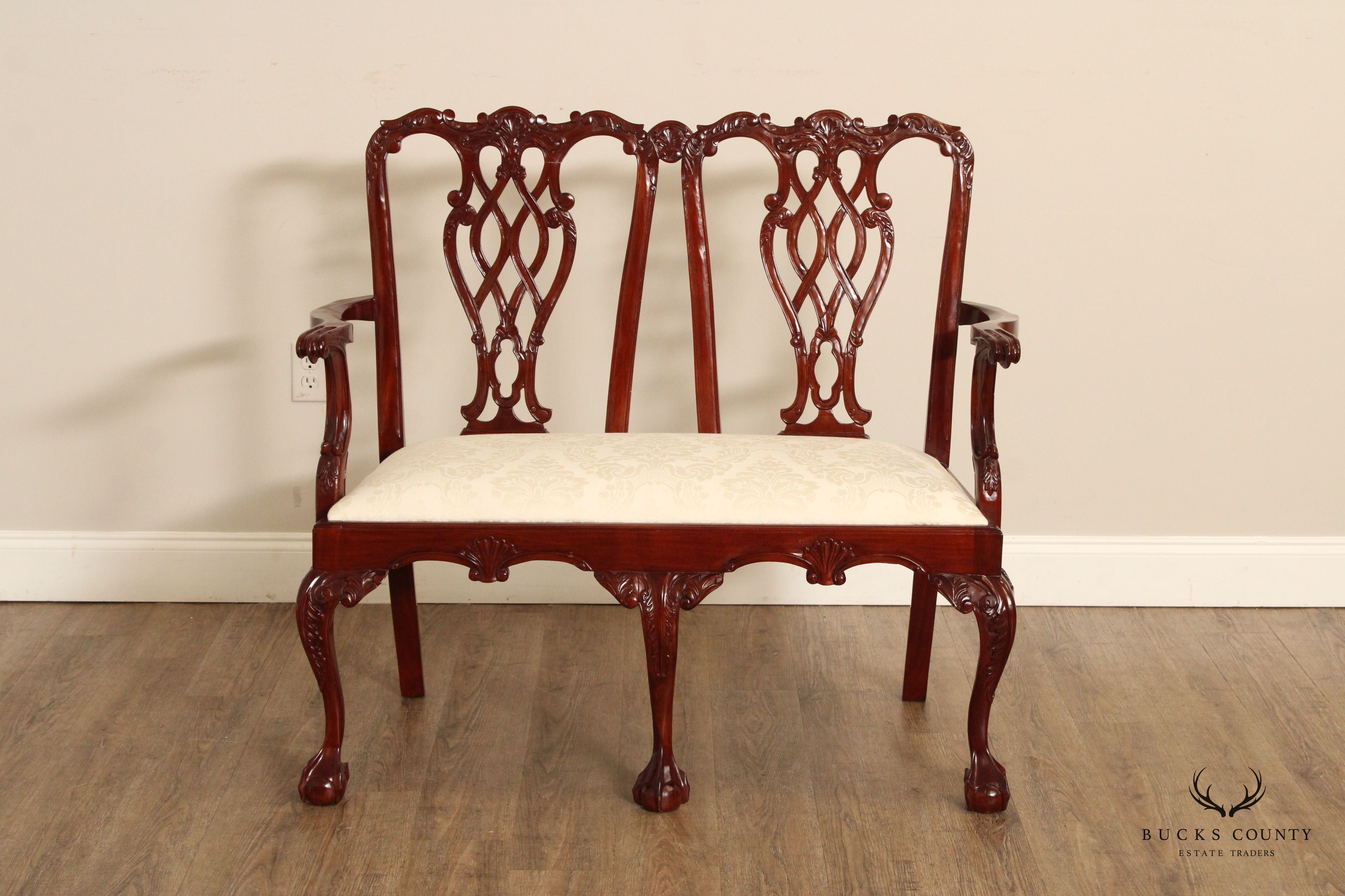 Georgian Style Carved Mahogany Double Bench