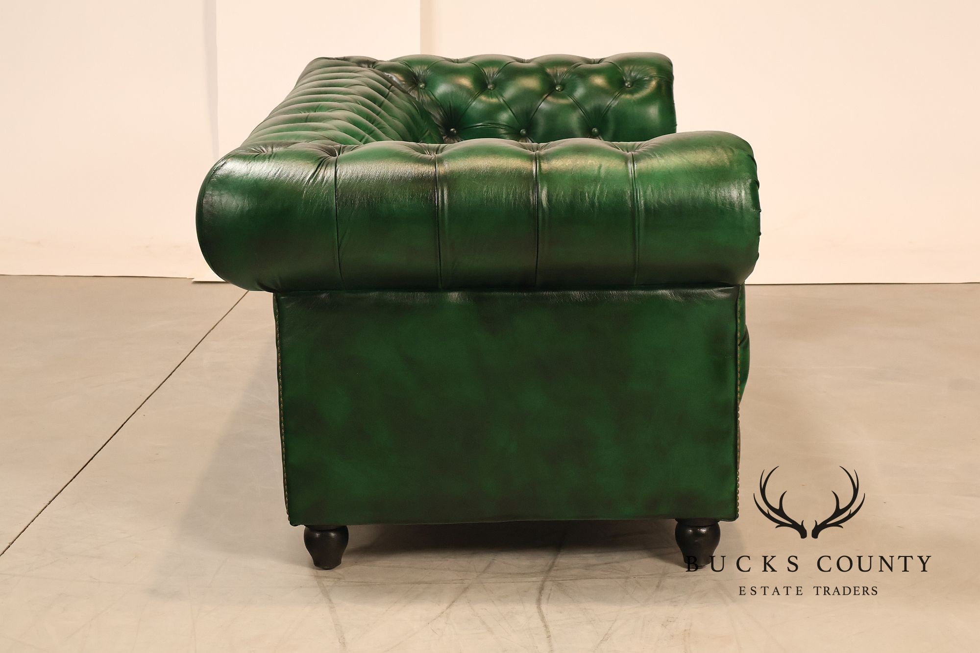 Chesterfield Style Green Leather Sofa
