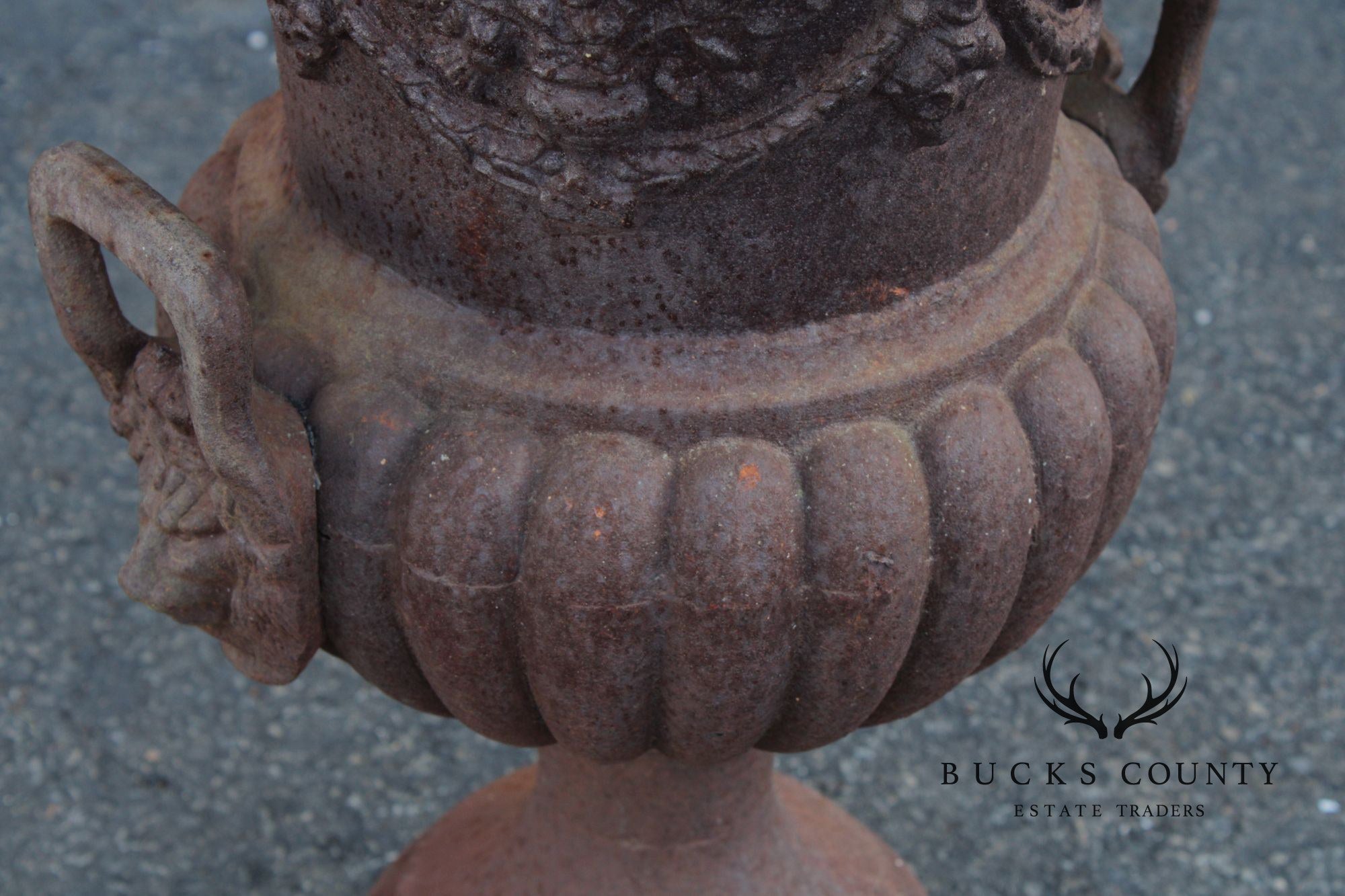 VINTAGE PAIR OF CAST IRON GARDEN URNS