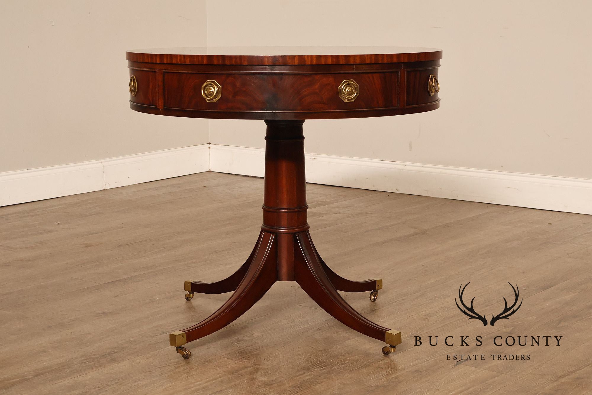 Hickory Chair Federal Style Round Inlaid Mahogany Drum Table