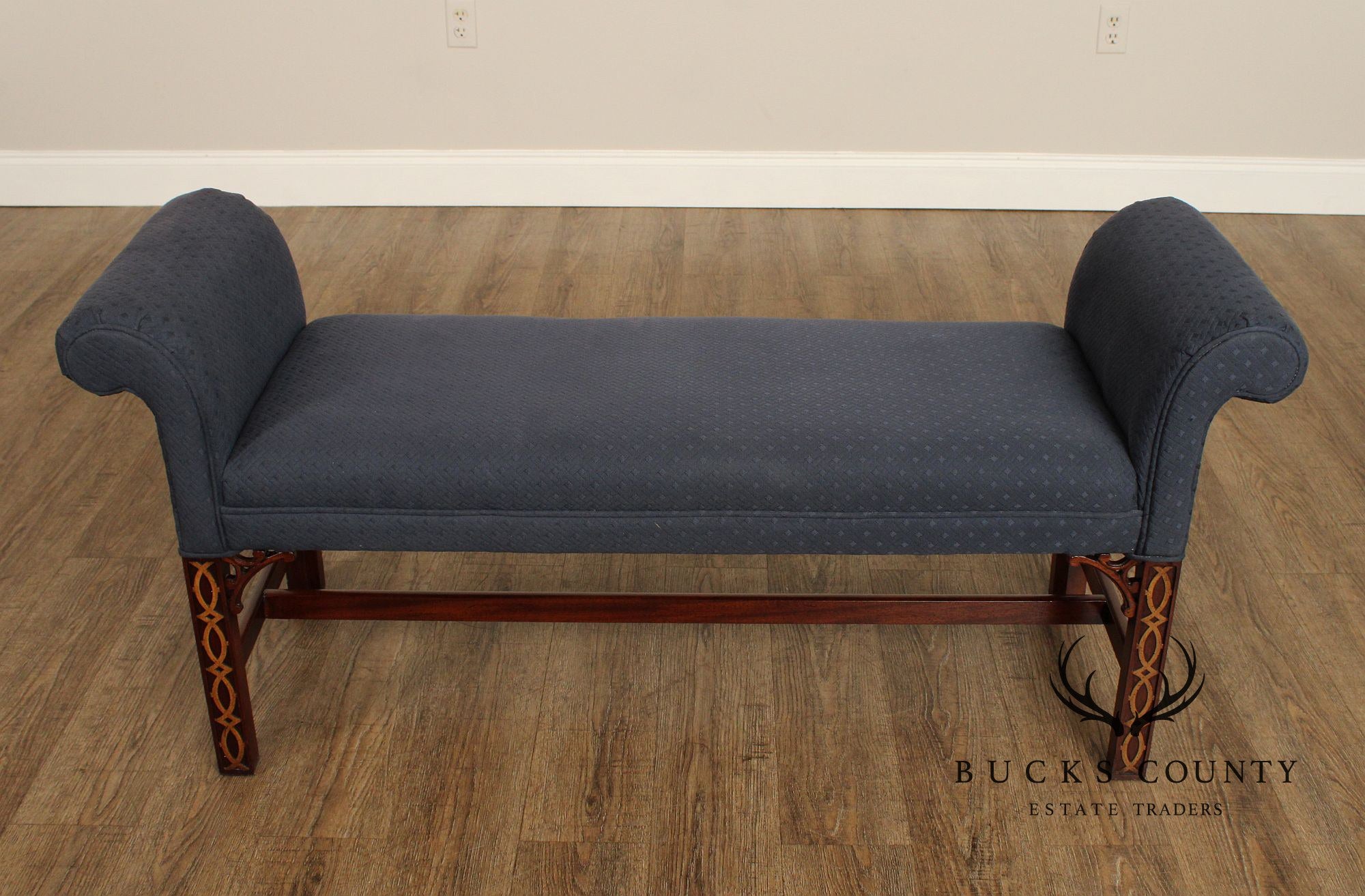 Chinese Chippendale Mahogany Fretwork Window Bench