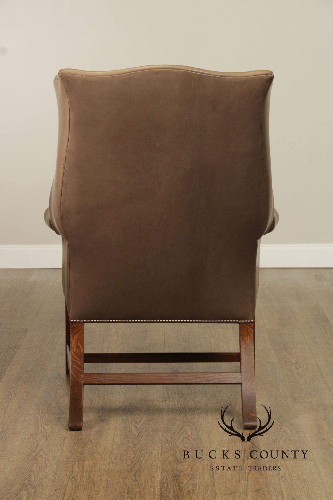 Chippendale Style Pair of Leather Wing Chairs