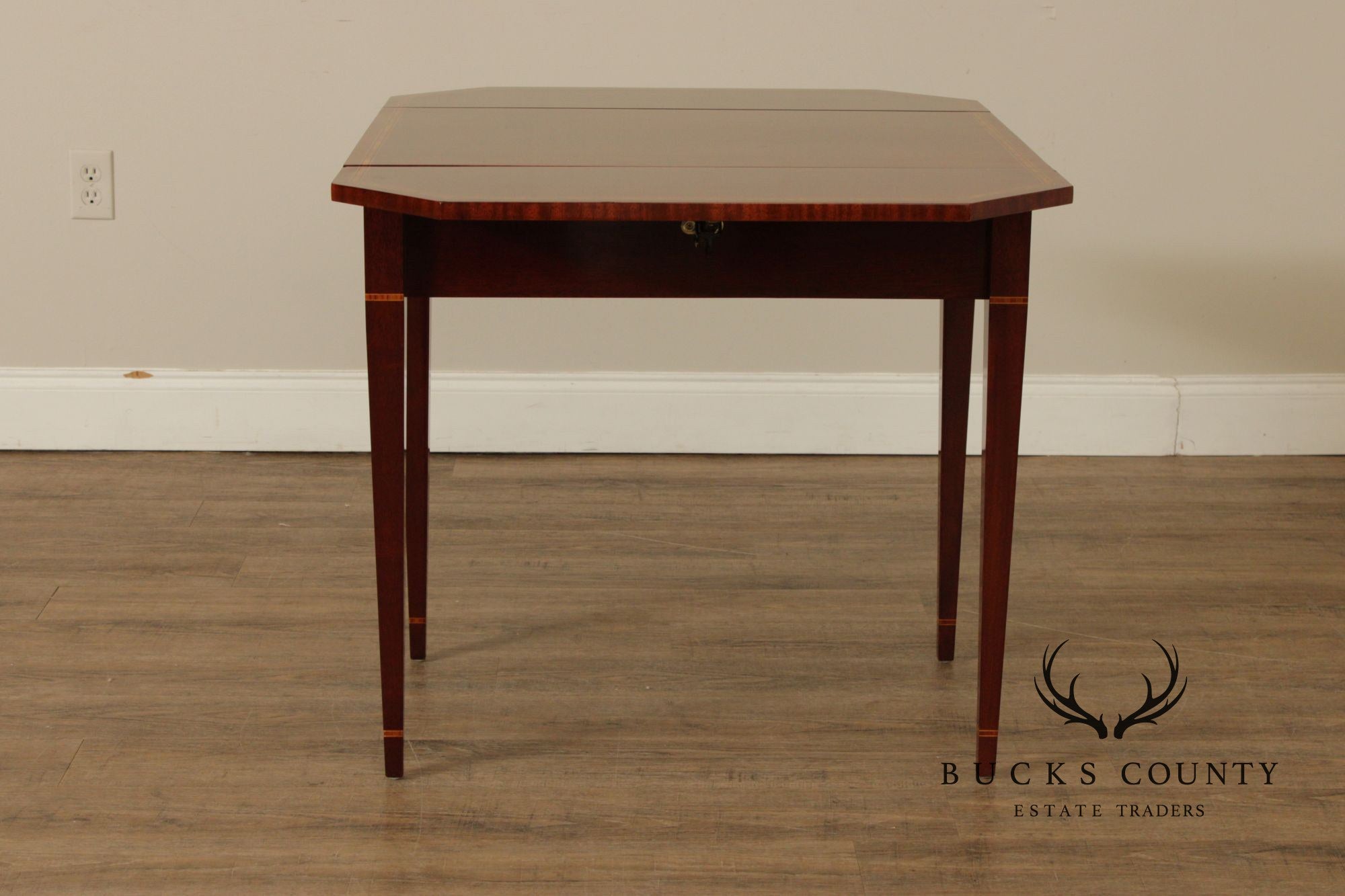 Kindel Federal Style Inlaid Mahogany Drop Leaf Pembroke Side Table