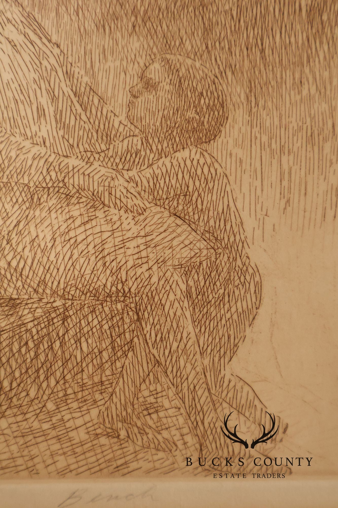 Harold Altman Framed Etching, 'Bench'