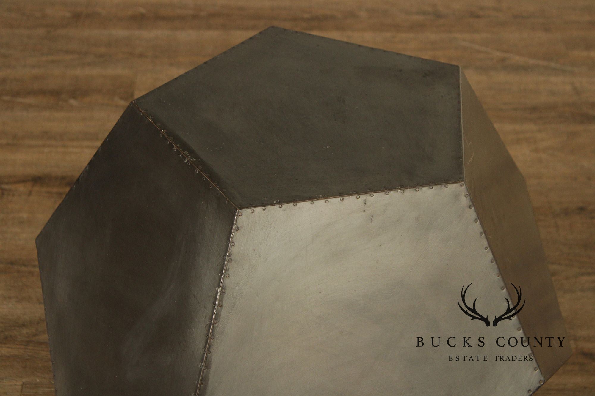 Restoration Hardware Industrial Style Zinc Polyhedron Side Tables Pair