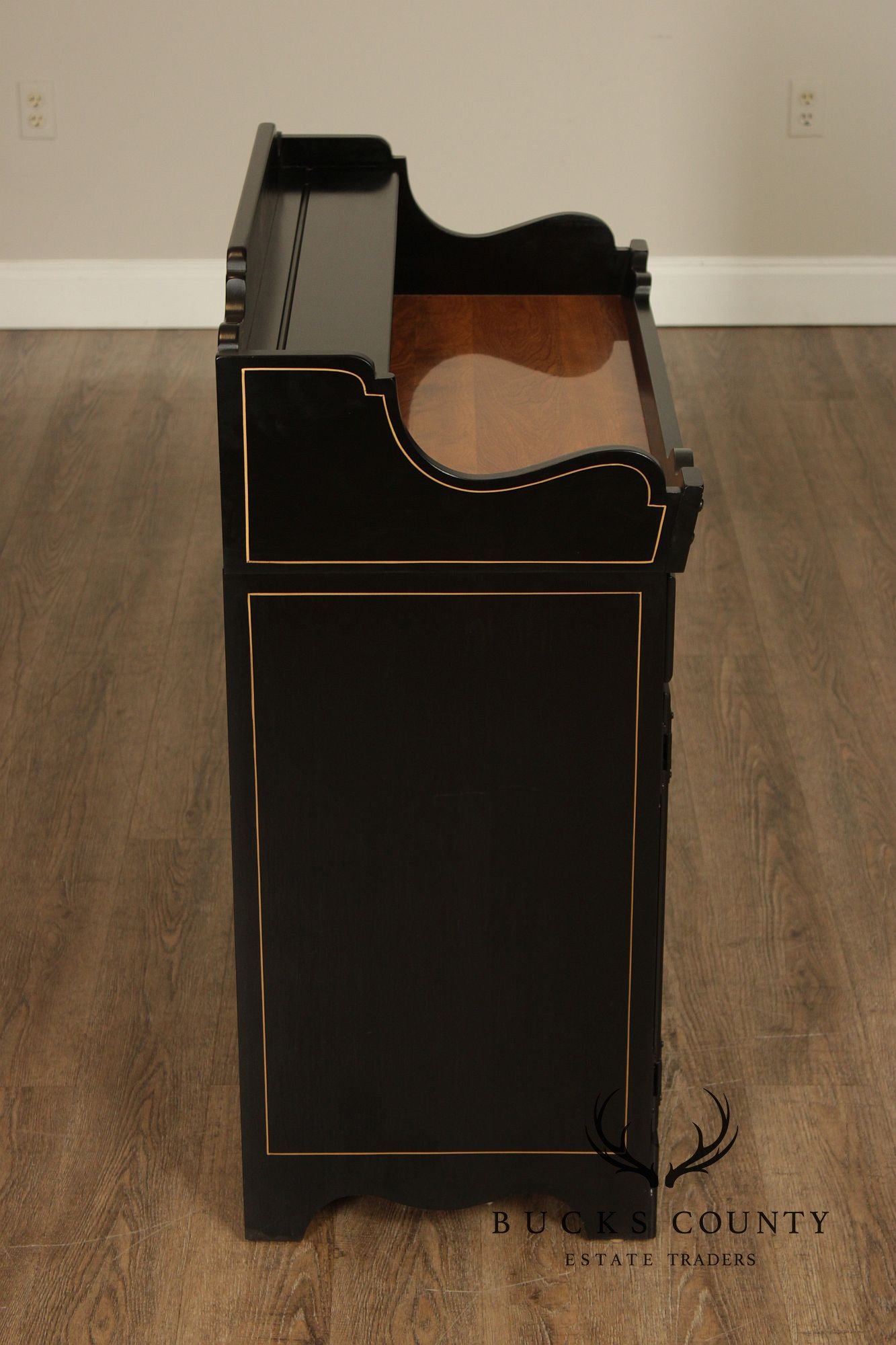 Ethan Allen Hitchcock Style Hand Painted Black Lacquer Dry Sink