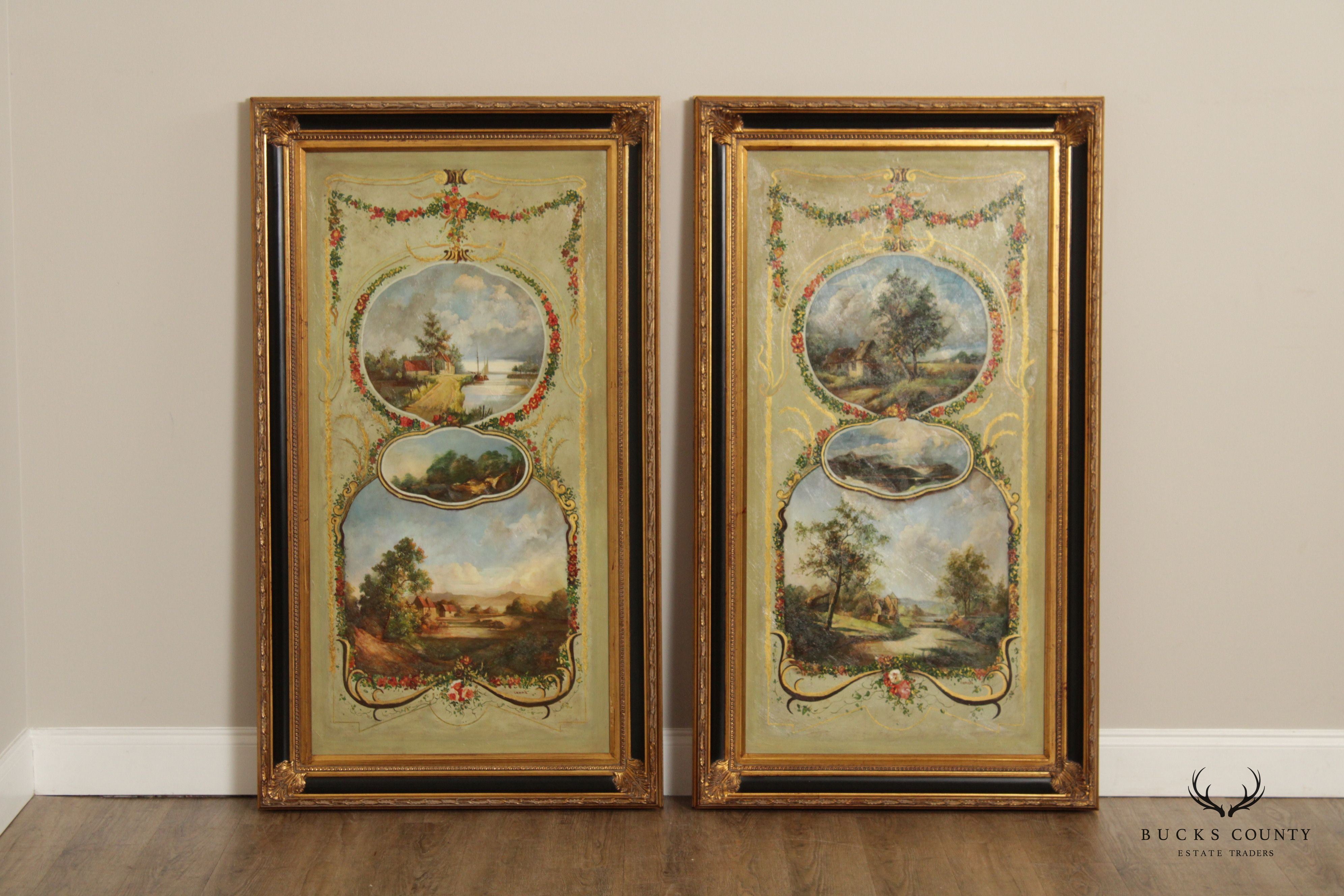 French Rococo Style Pair of Decorative Paintings