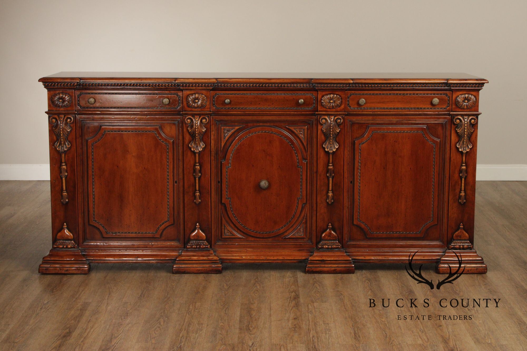 Francesco Molon XVI Century Style Walnut Carved Sideboard
