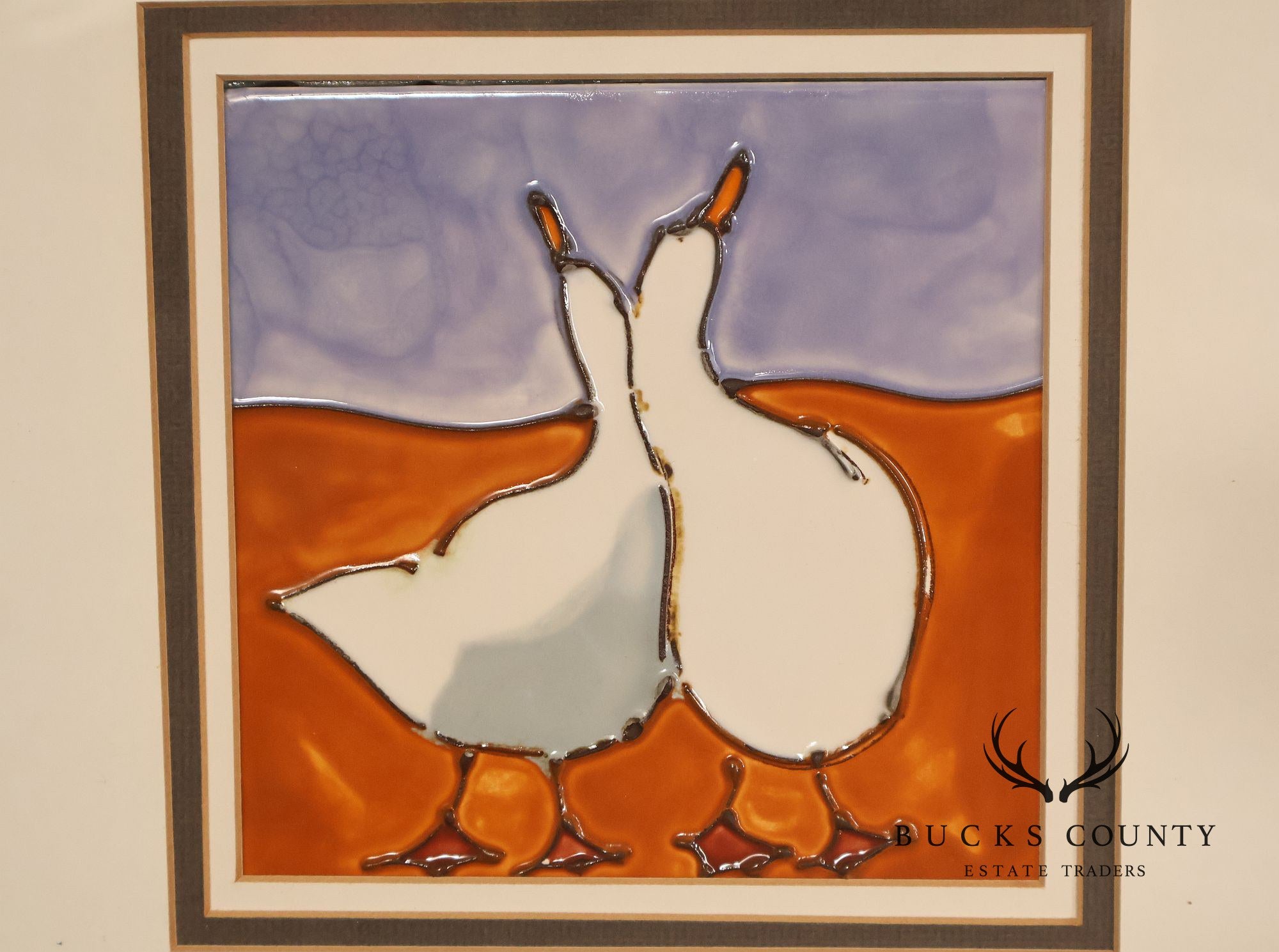 Pair of Harris G. Strong Framed Duck Ceramic Tile Matted Art