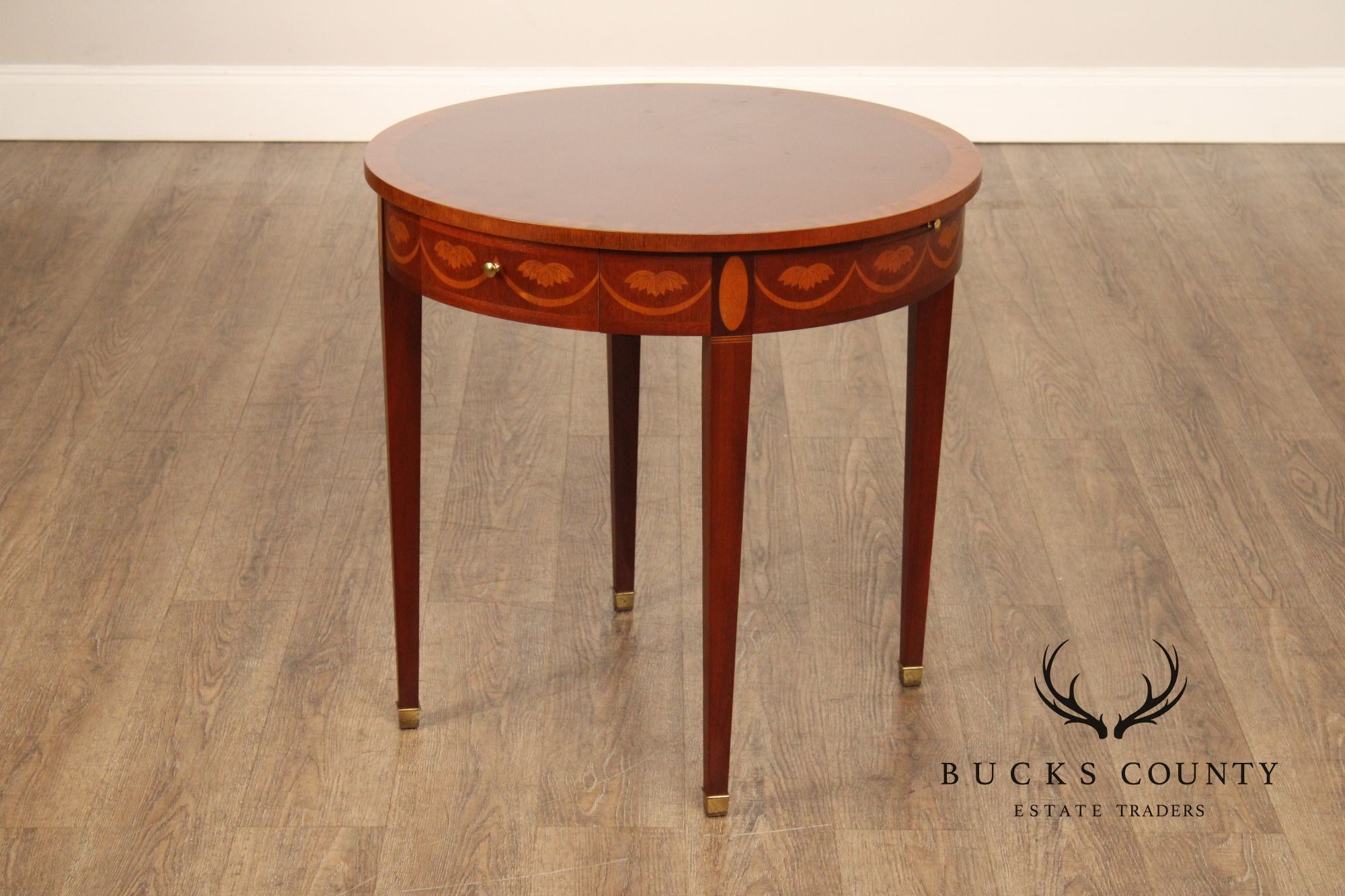 Baker Federal Style Inlaid Mahogany Round Side Table