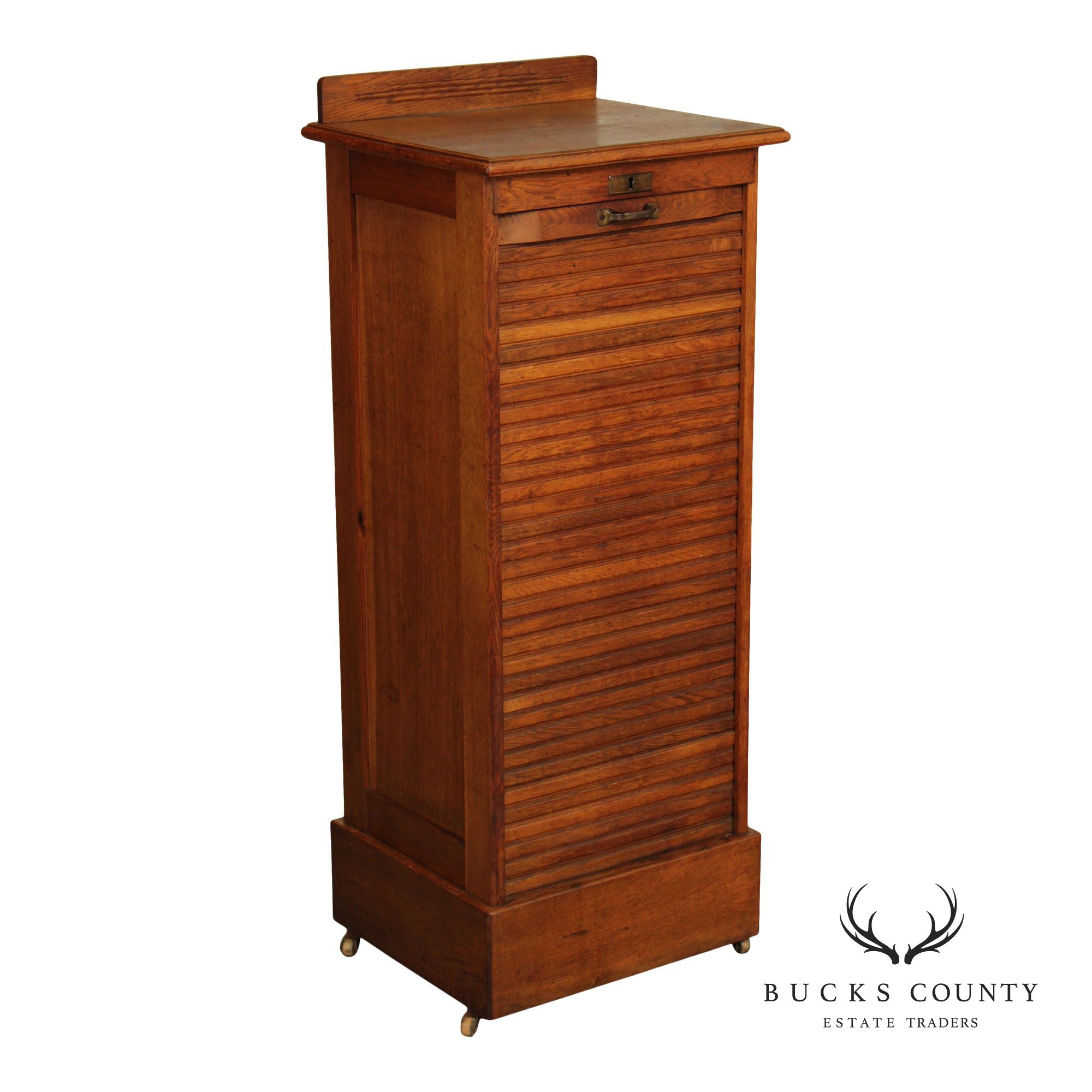 Antique Arts & Crafts Oak Tambour File Cabinet