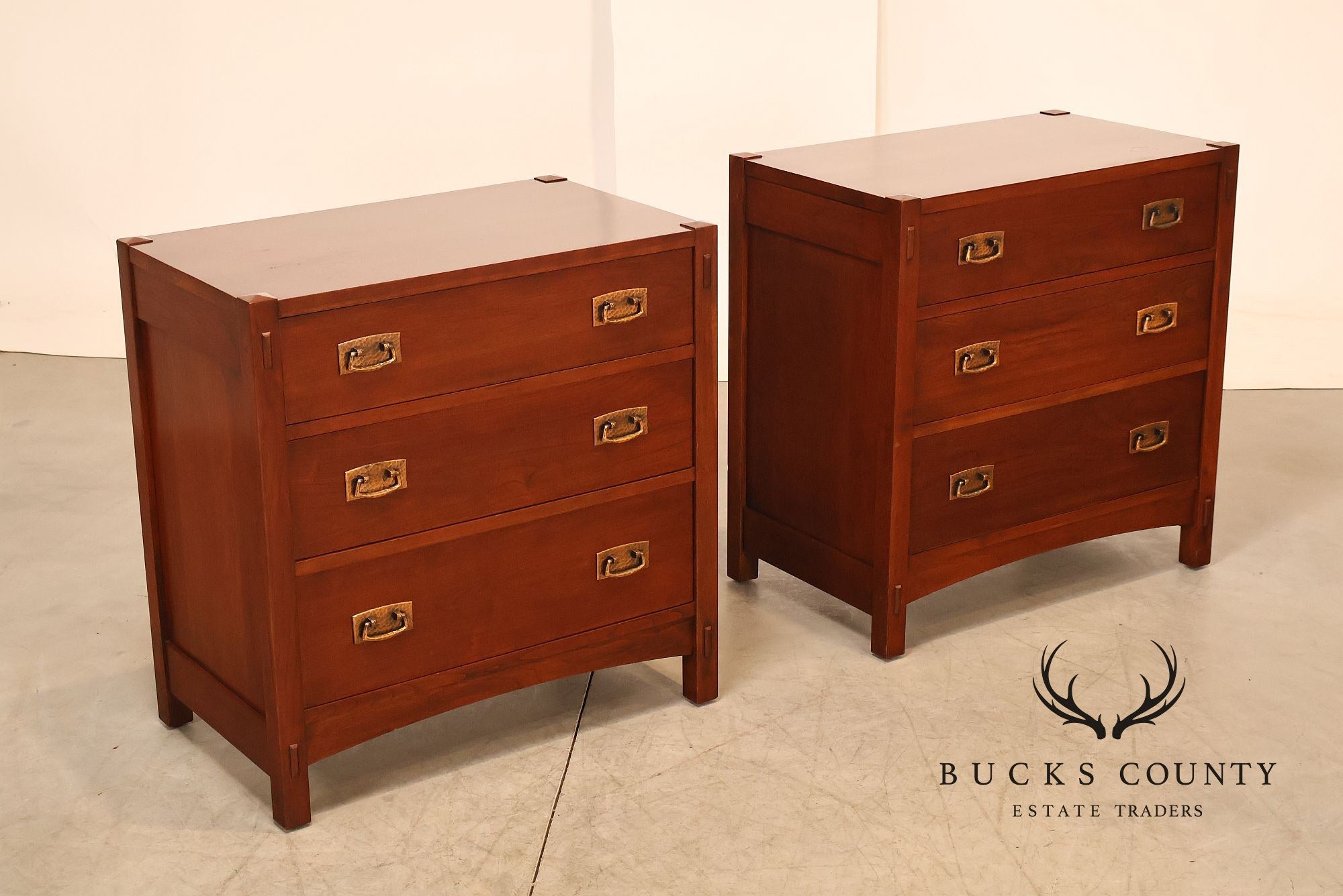 Stickley Mission Collection Pair Of Cherry Three Drawer Nightstands