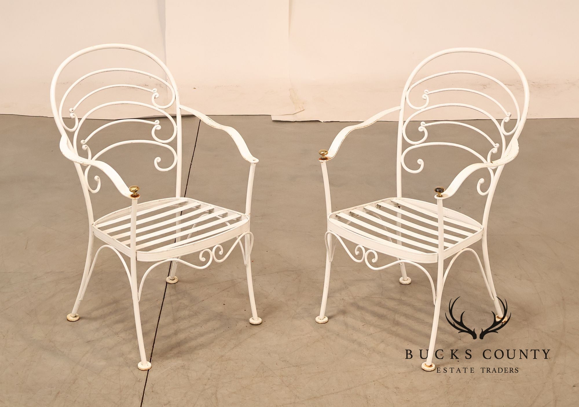 Woodard Pair of Wrought Iron Outdoor 'Ribcage' Armchairs