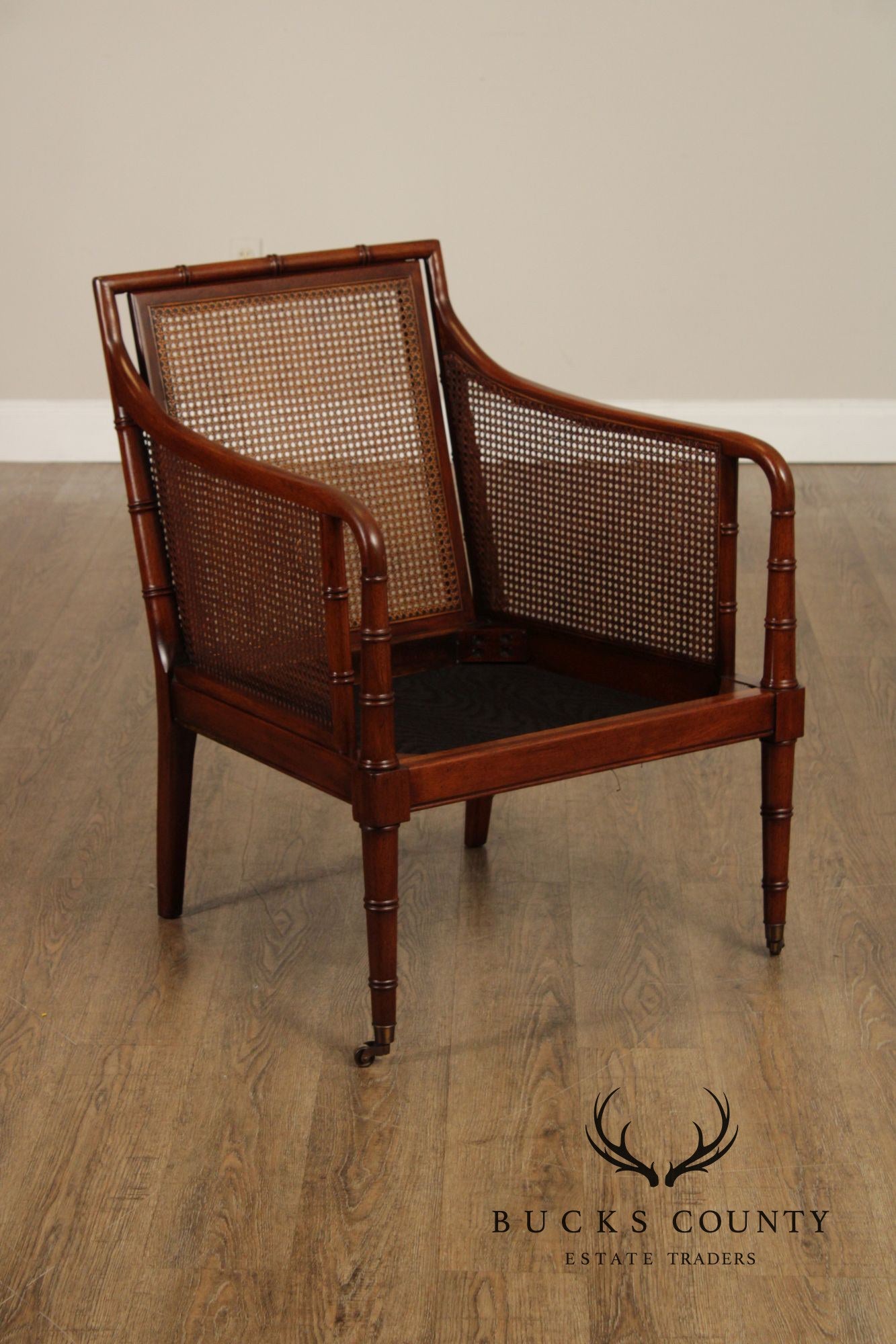 Hickory Chair Faux Bamboo and Caned Armchair and Ottoman