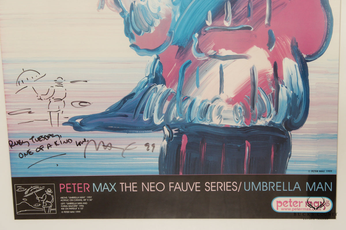 Peter Max 'Umbrella Man' Poster Print, Custom Framed