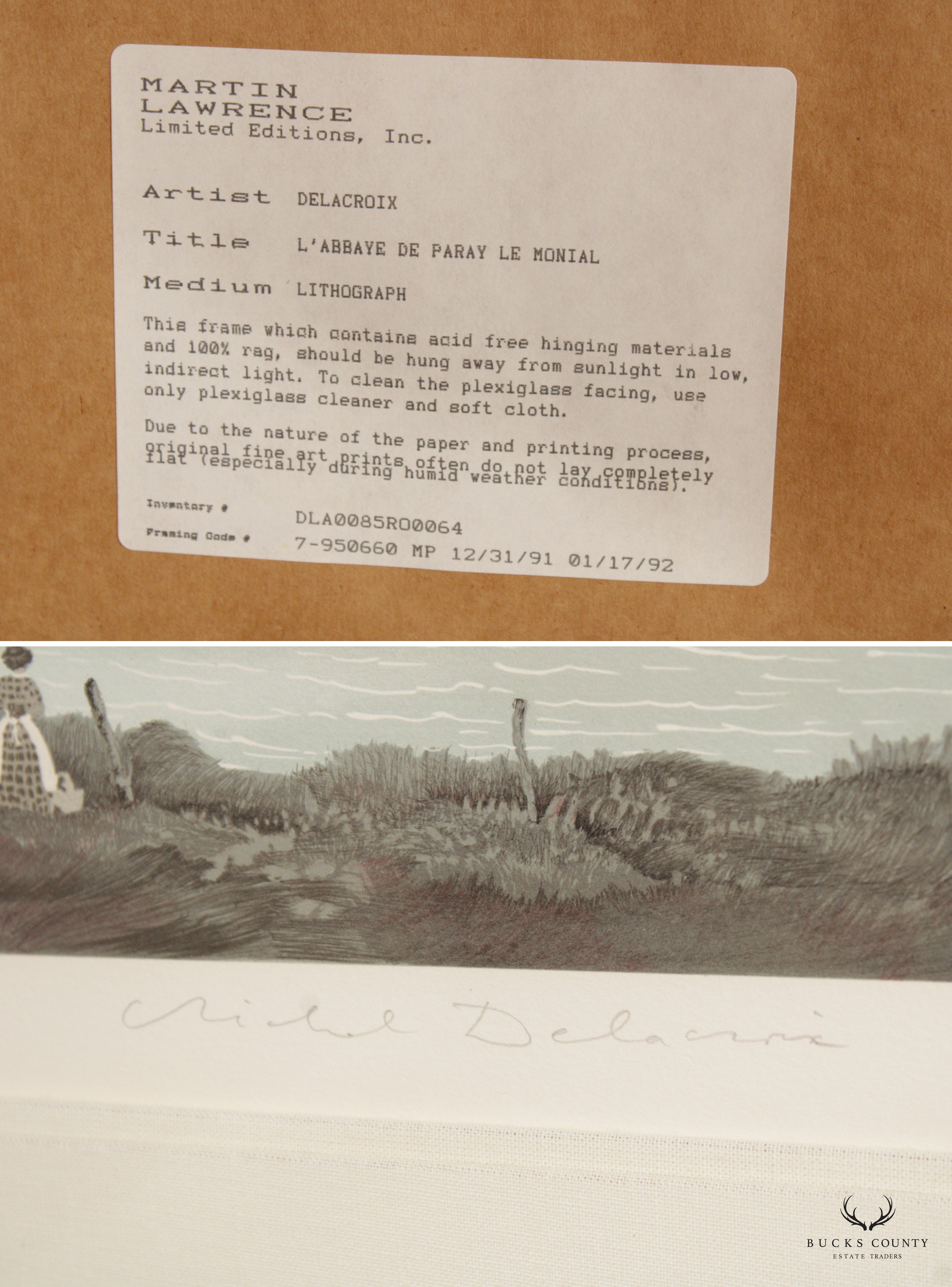 Michel Delacroix 'L'abbaye de Paray le Monial' Lithograph Print, Custom Framed