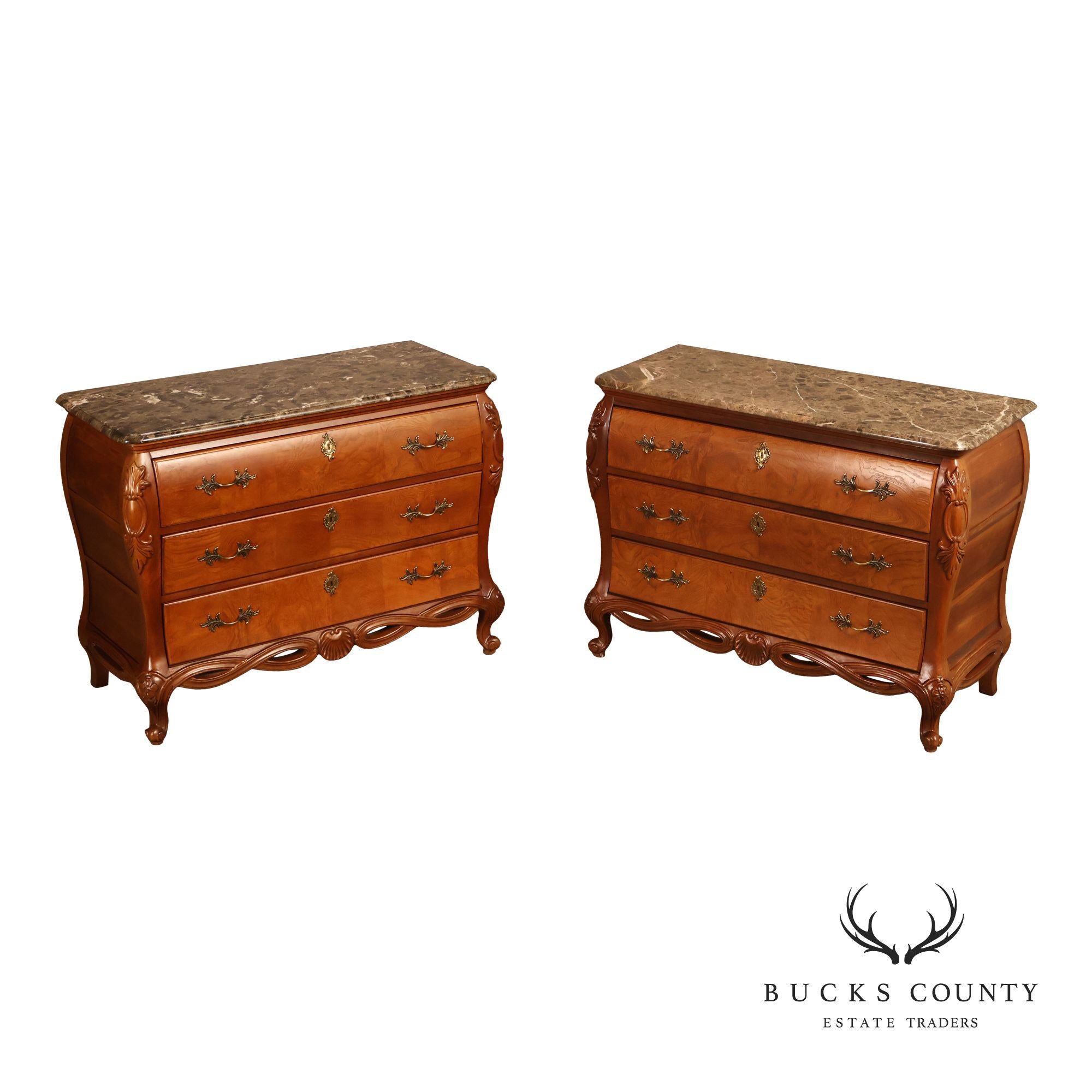 Century Furniture Pair of Marble Top Bombe Chests