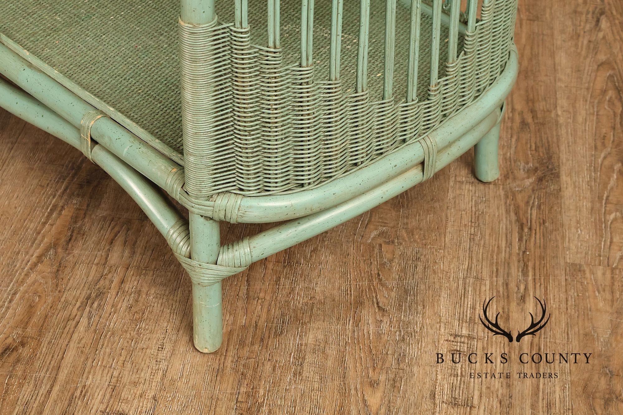 Boho Chic Glass Top Painted Rattan Glass Top Console Table