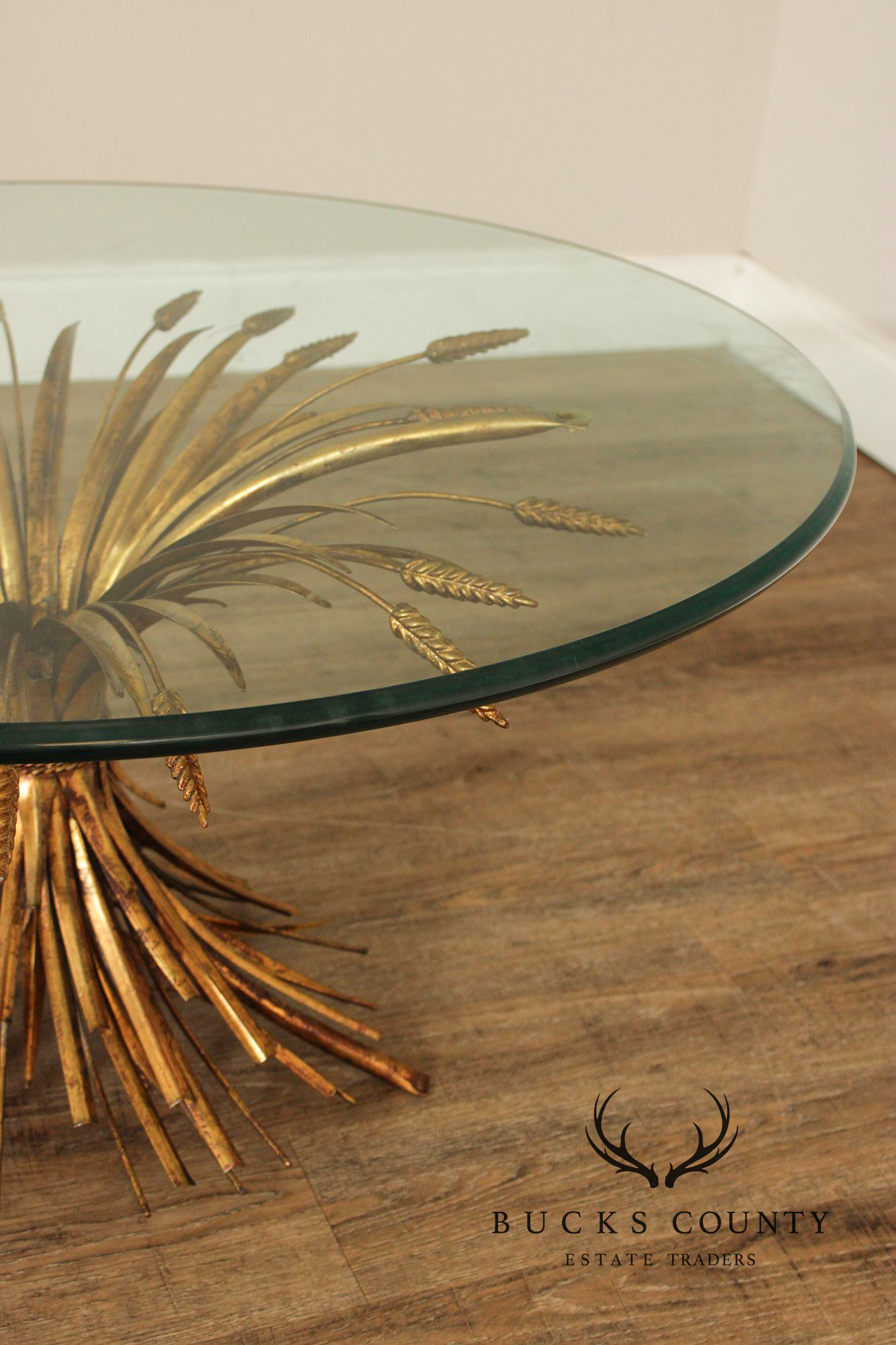 Hollywood Regency Glass Top Wheat Sheaf Coffee Table